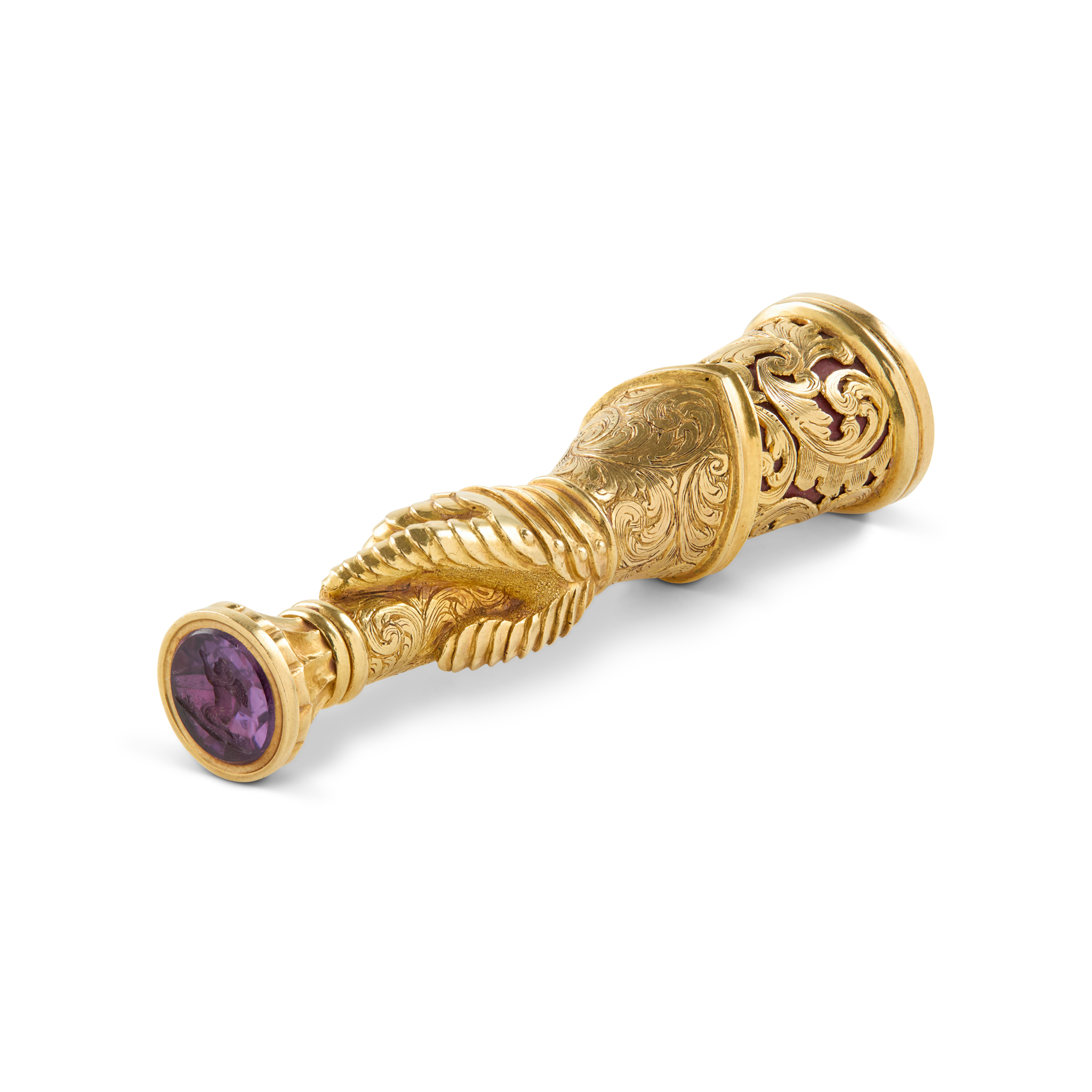 A 19TH CENTURY GOLD FIGURAL DESK SEAL