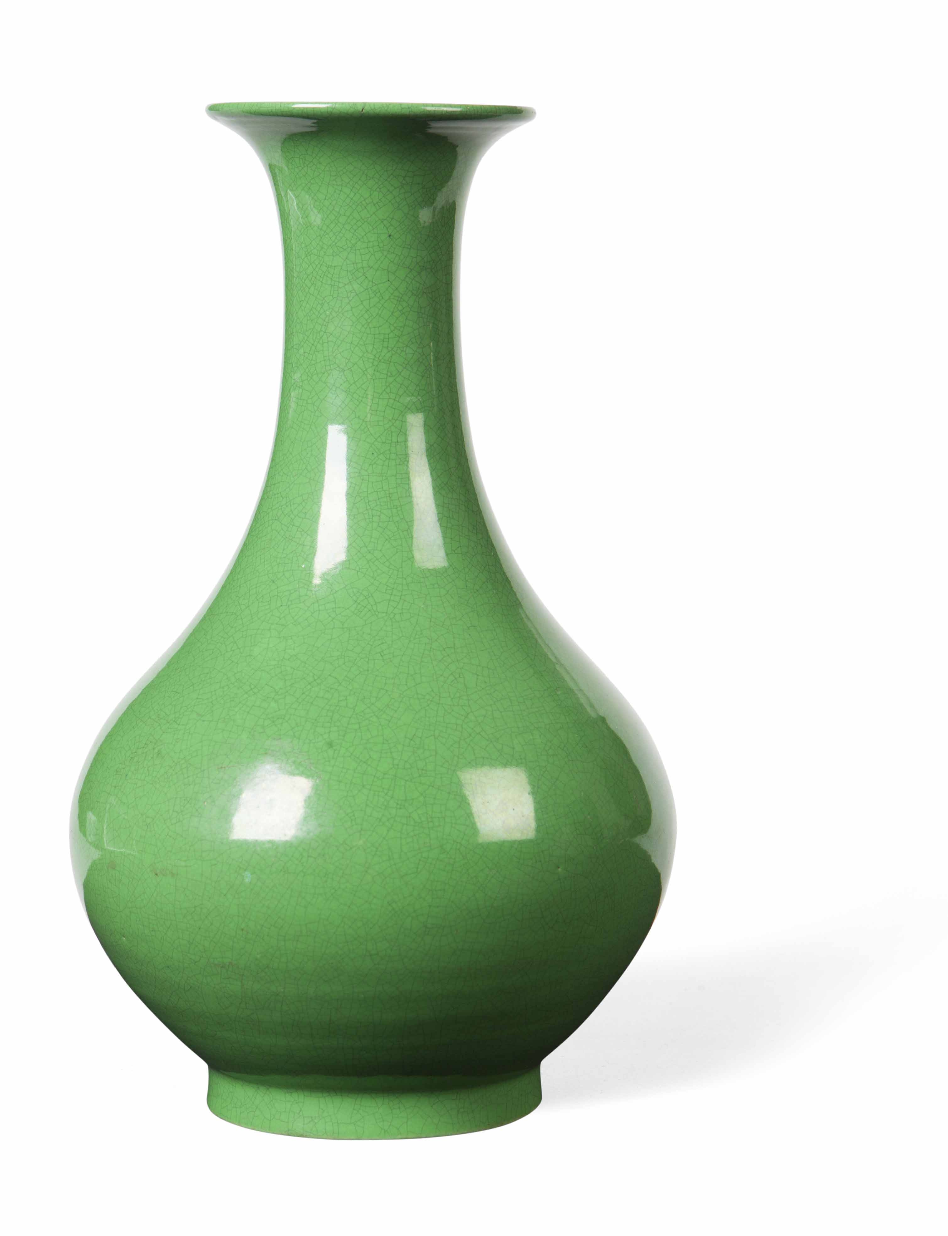 APPLE GREEN CRACKLE-GLAZED BALUSTER VASE