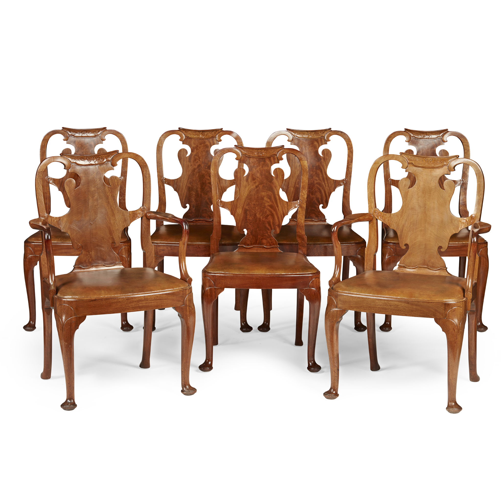 SET OF SEVEN GEORGE II STYLE MAHOGANY DINING CHAIRS, BY WHYTOCK & REID OF EDINBURGH