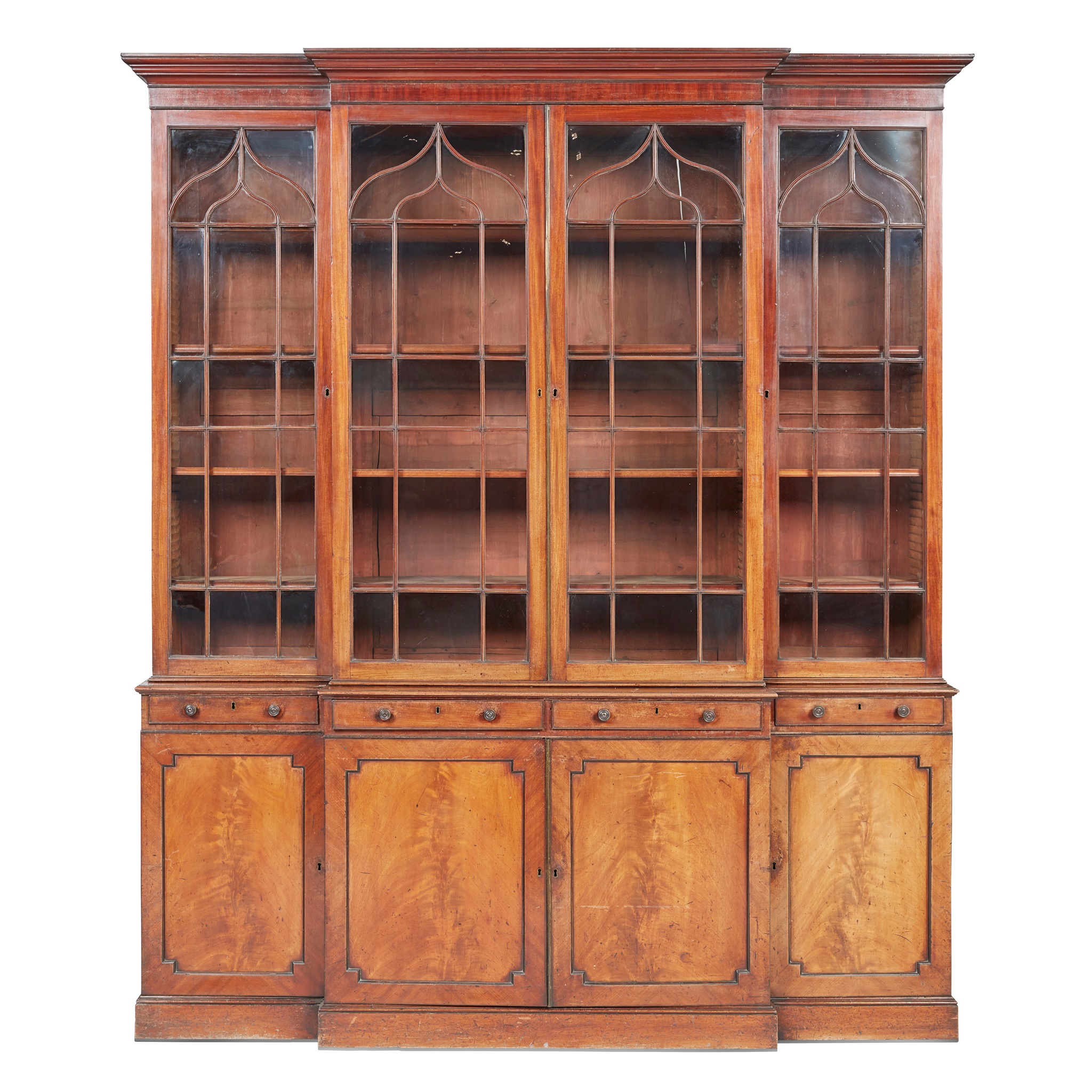 GEORGE III MAHOGANY BREAKFRONT BOOKCASE