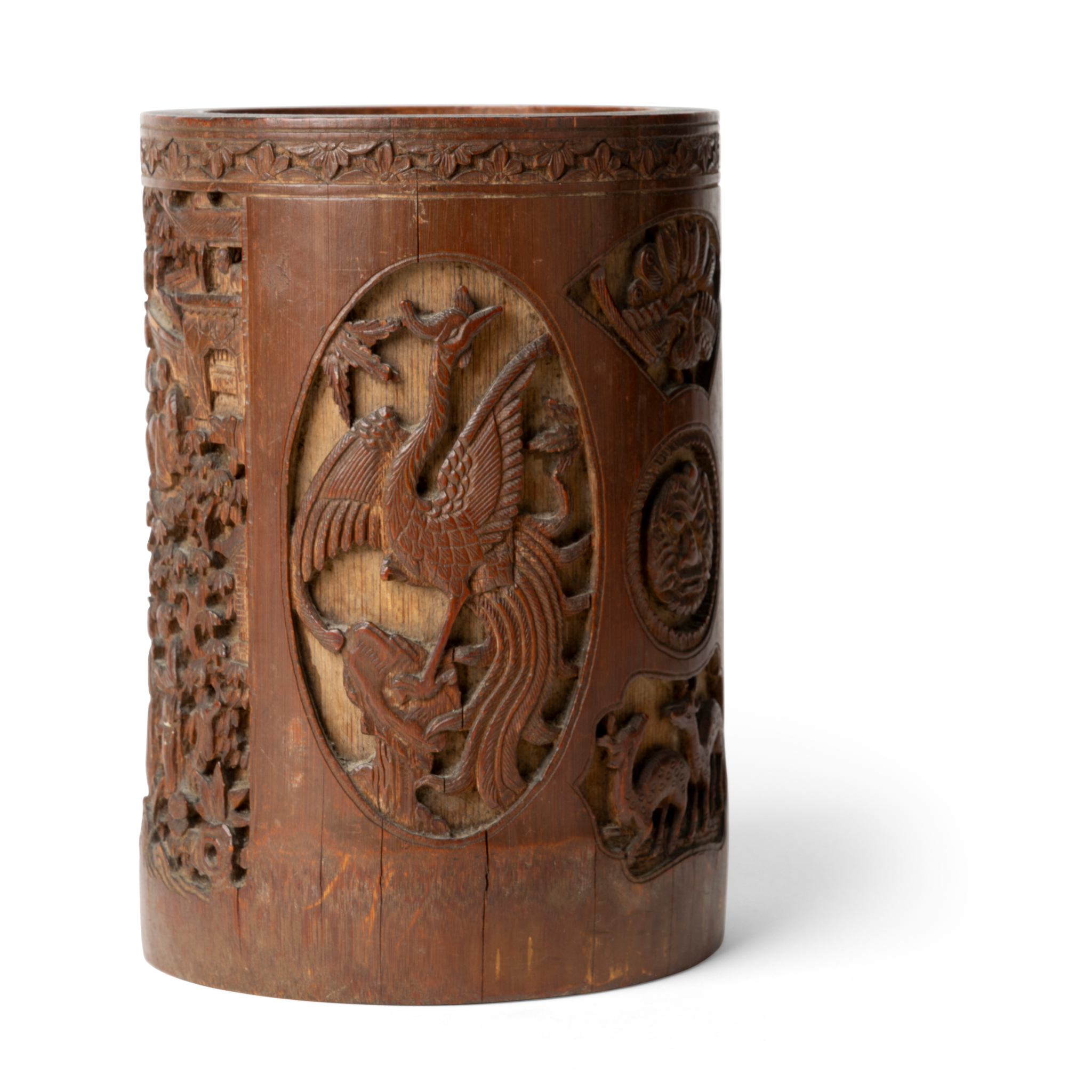 CARVED BAMBOO BRUSH POT