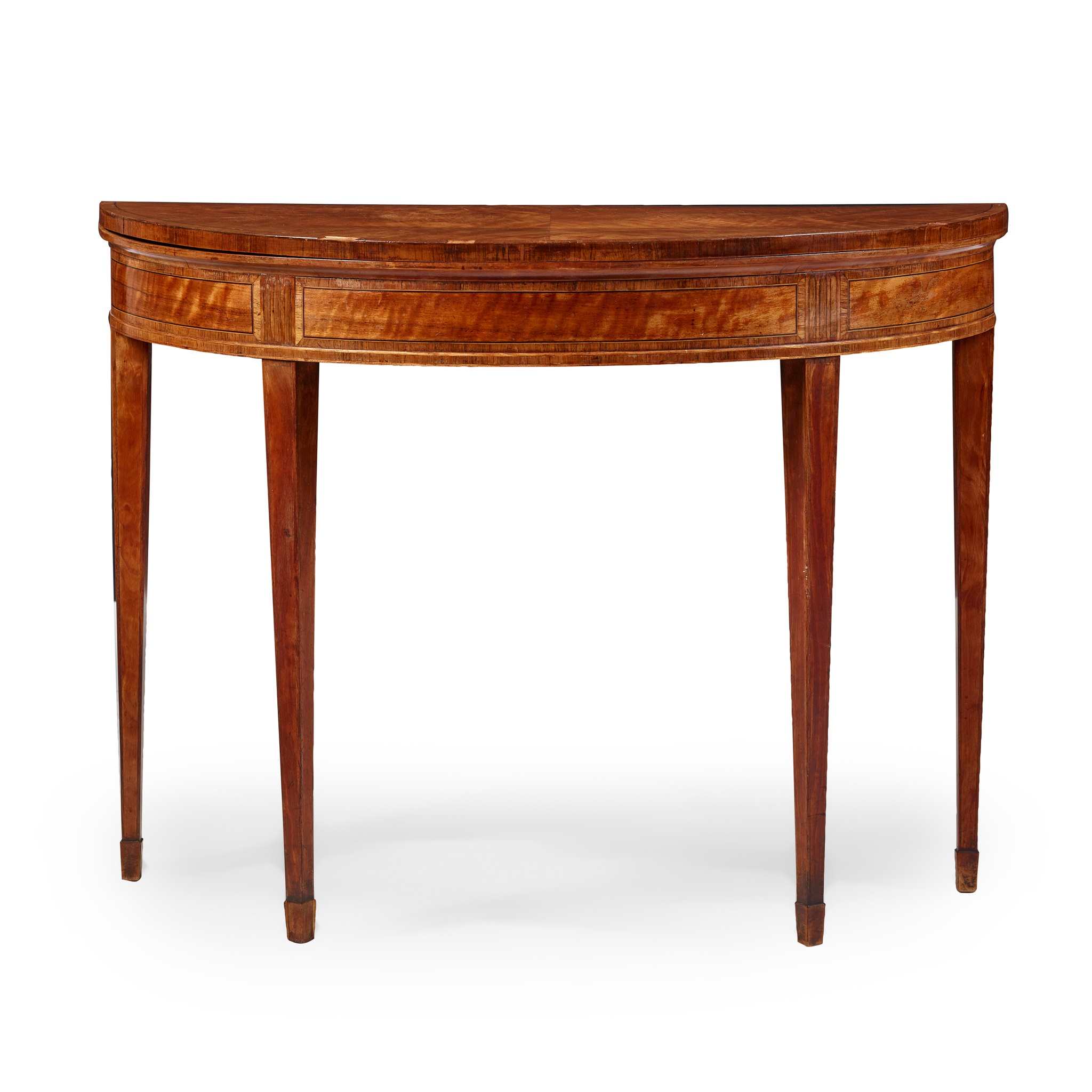 GEORGE III SATINWOOD INLAID DEMILUNE CARD TABLE