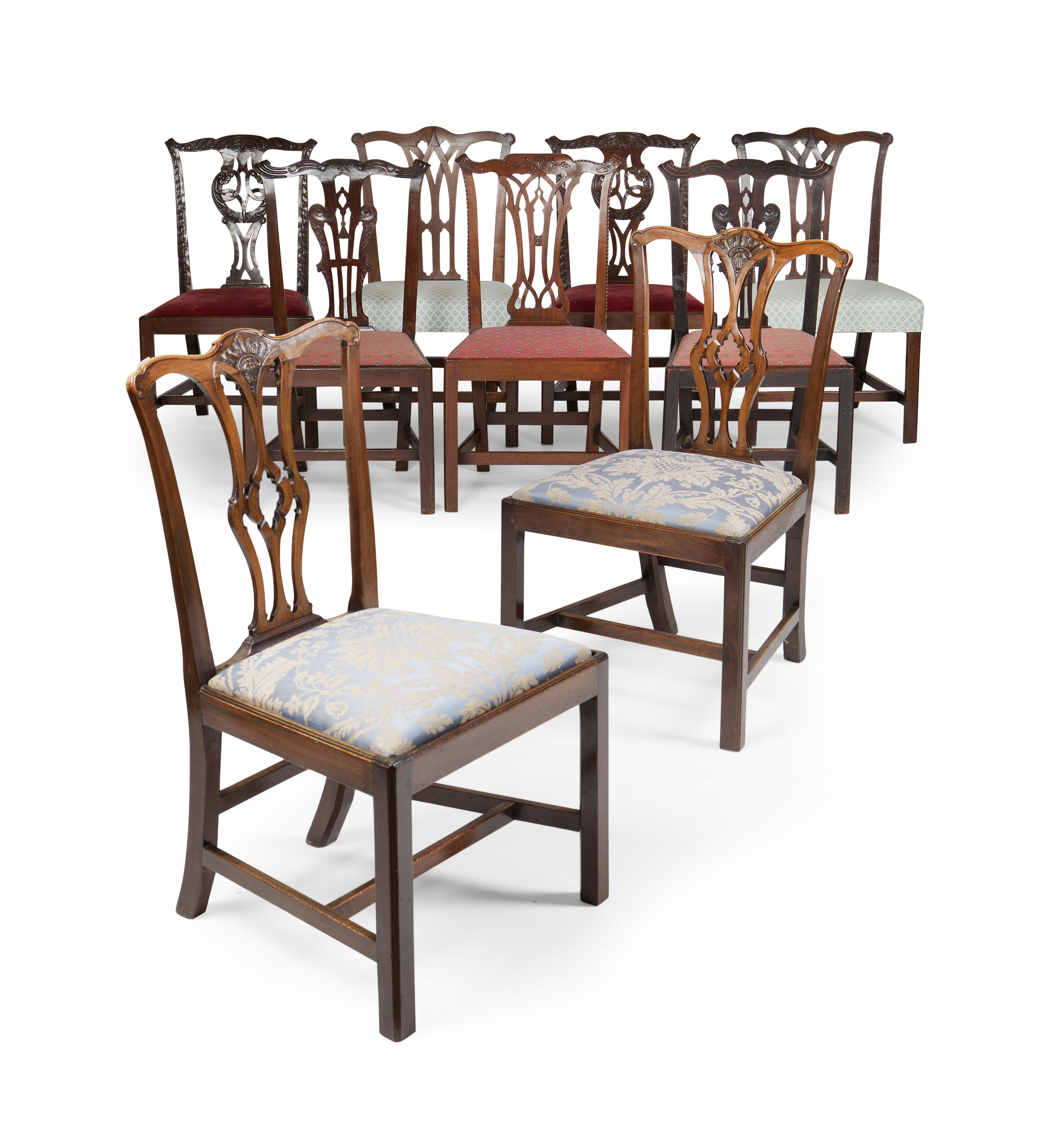 FOUR PAIRS OF GEORGE III MAHOGANY SIDE CHAIRS