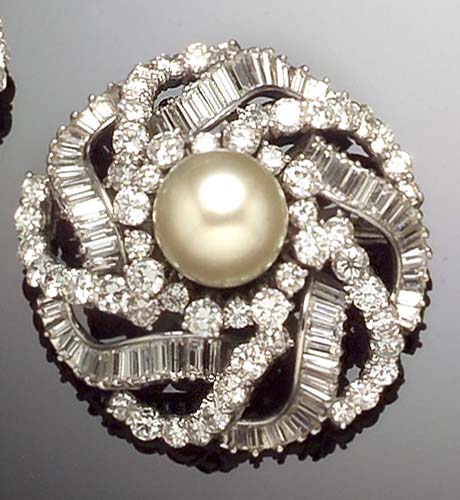 A diamond and pearl cluster brooch,