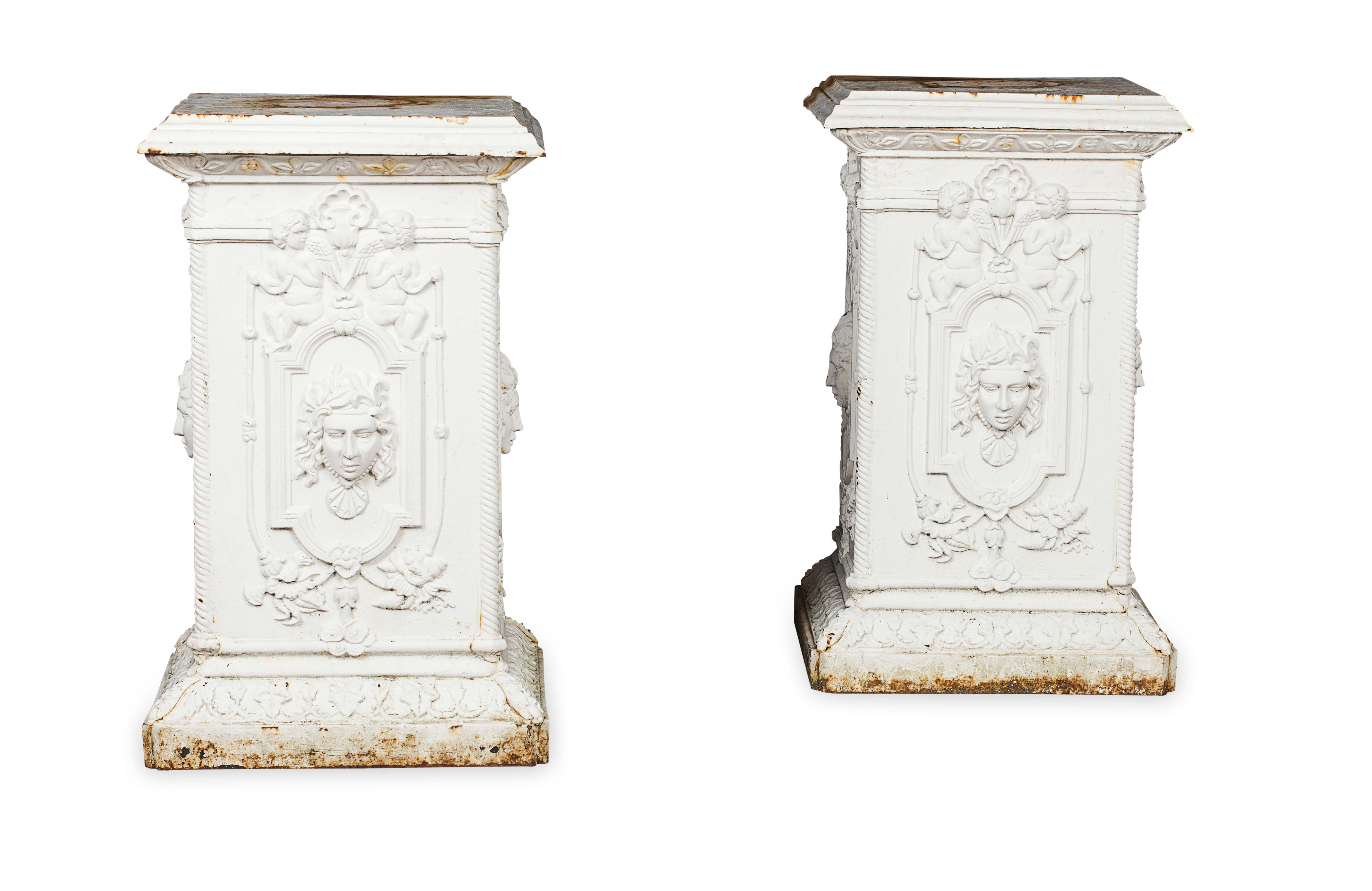 PAIR OF LARGE VICTORIAN PAINTED CAST IRON PEDESTALS