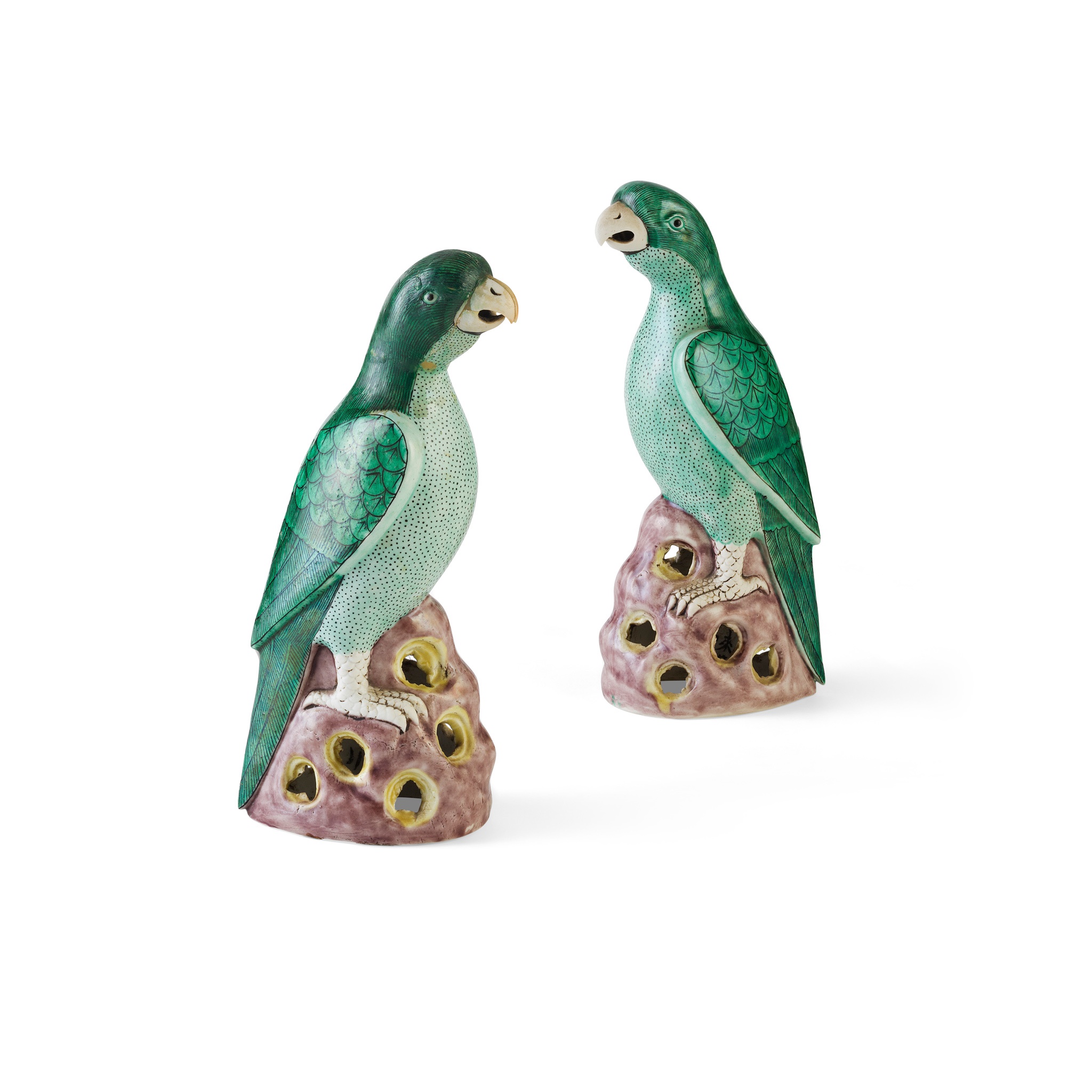 PAIR OF GREEN-GLAZED PARROTS