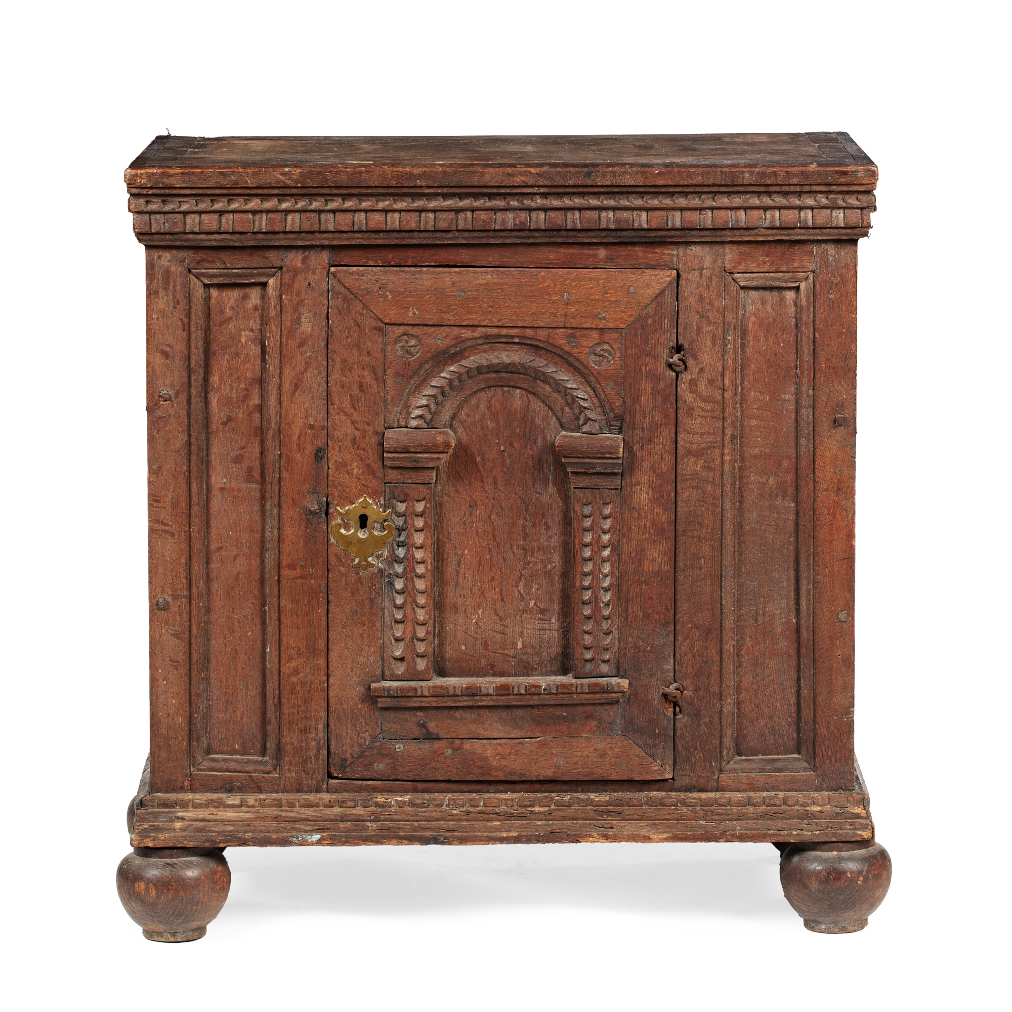 FRENCH SMALL CARVED OAK CUPBOARD