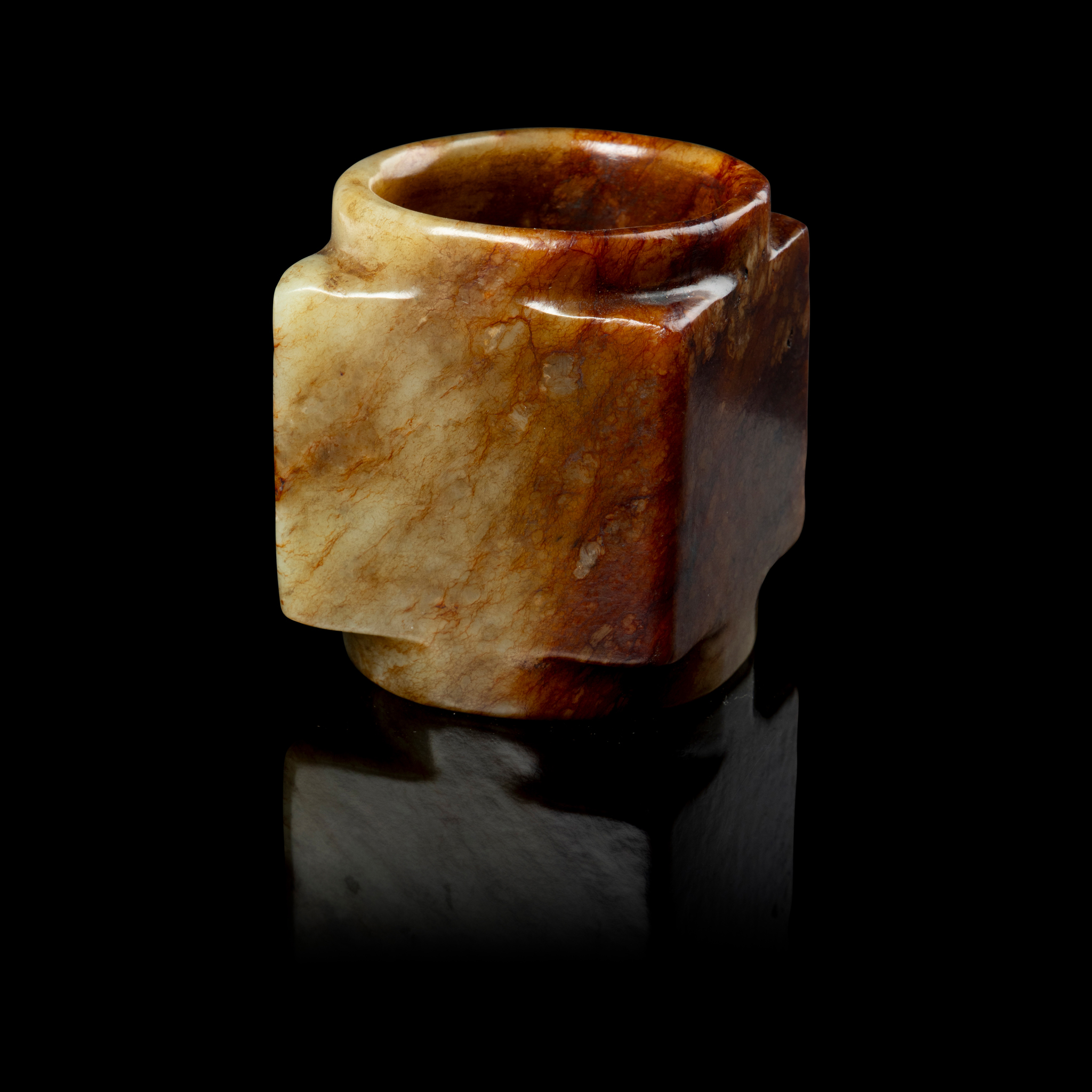 CHINESE ARCHAISTIC CELADON JADE WITH RUSSET INCLUSIONS CONG