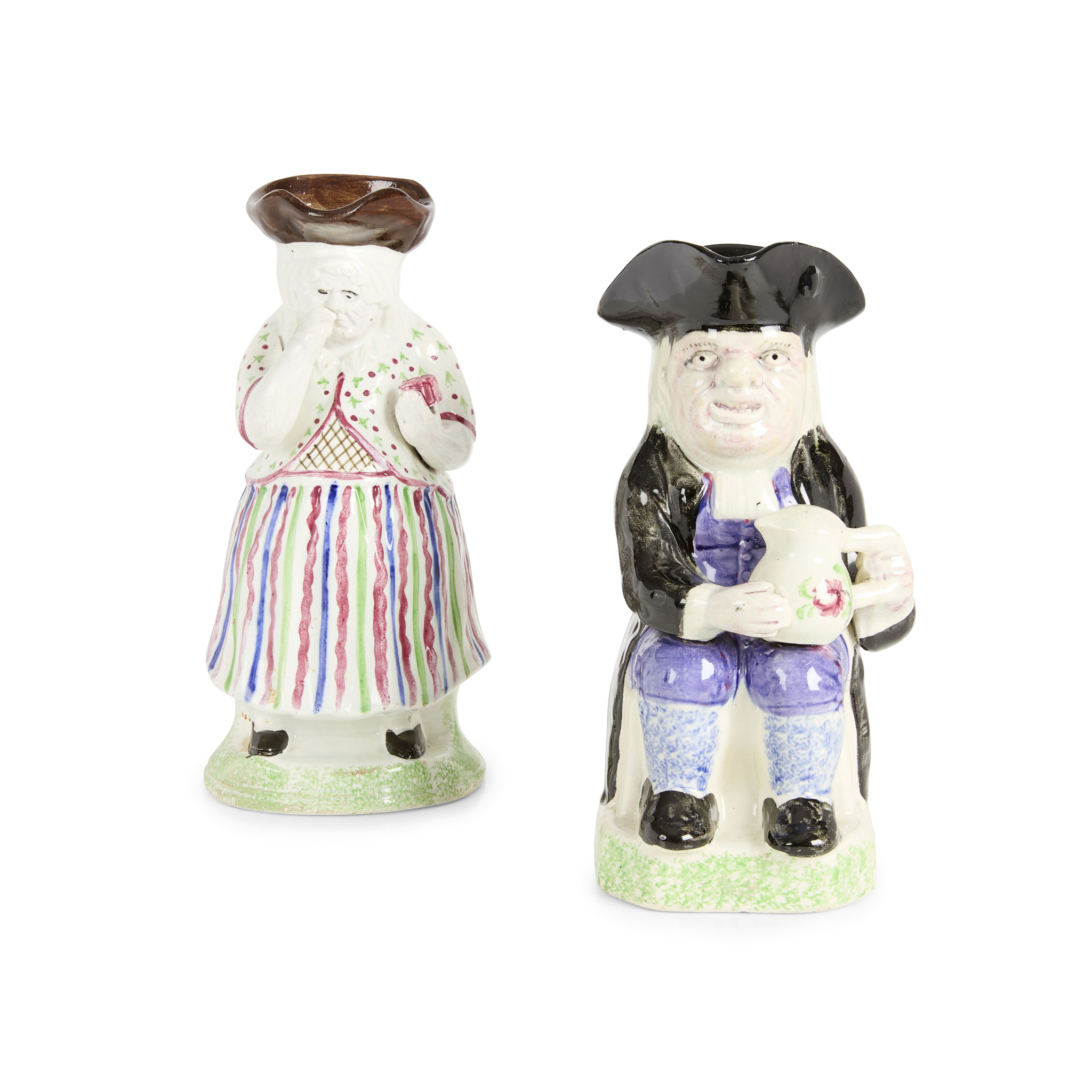 TWO SCOTTISH PEARLWARE TOBY JUGS