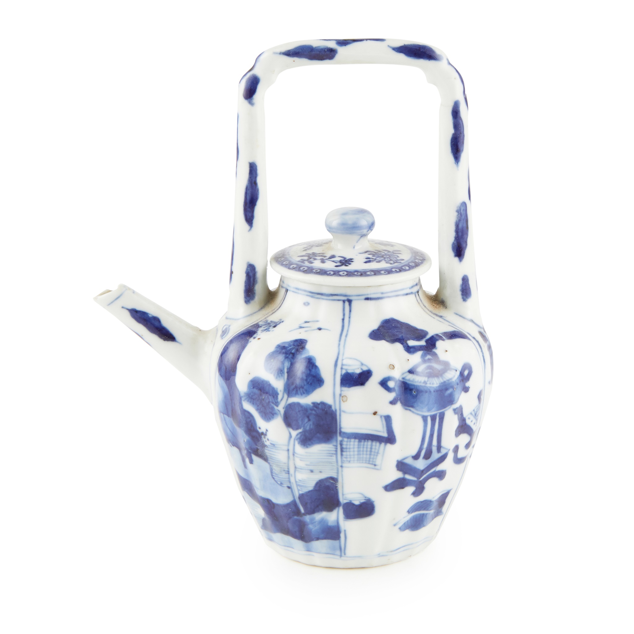 BLUE AND WHITE LOBED TEAPOT