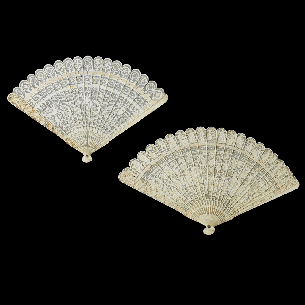 TWO IVORY BRISÉ FANS