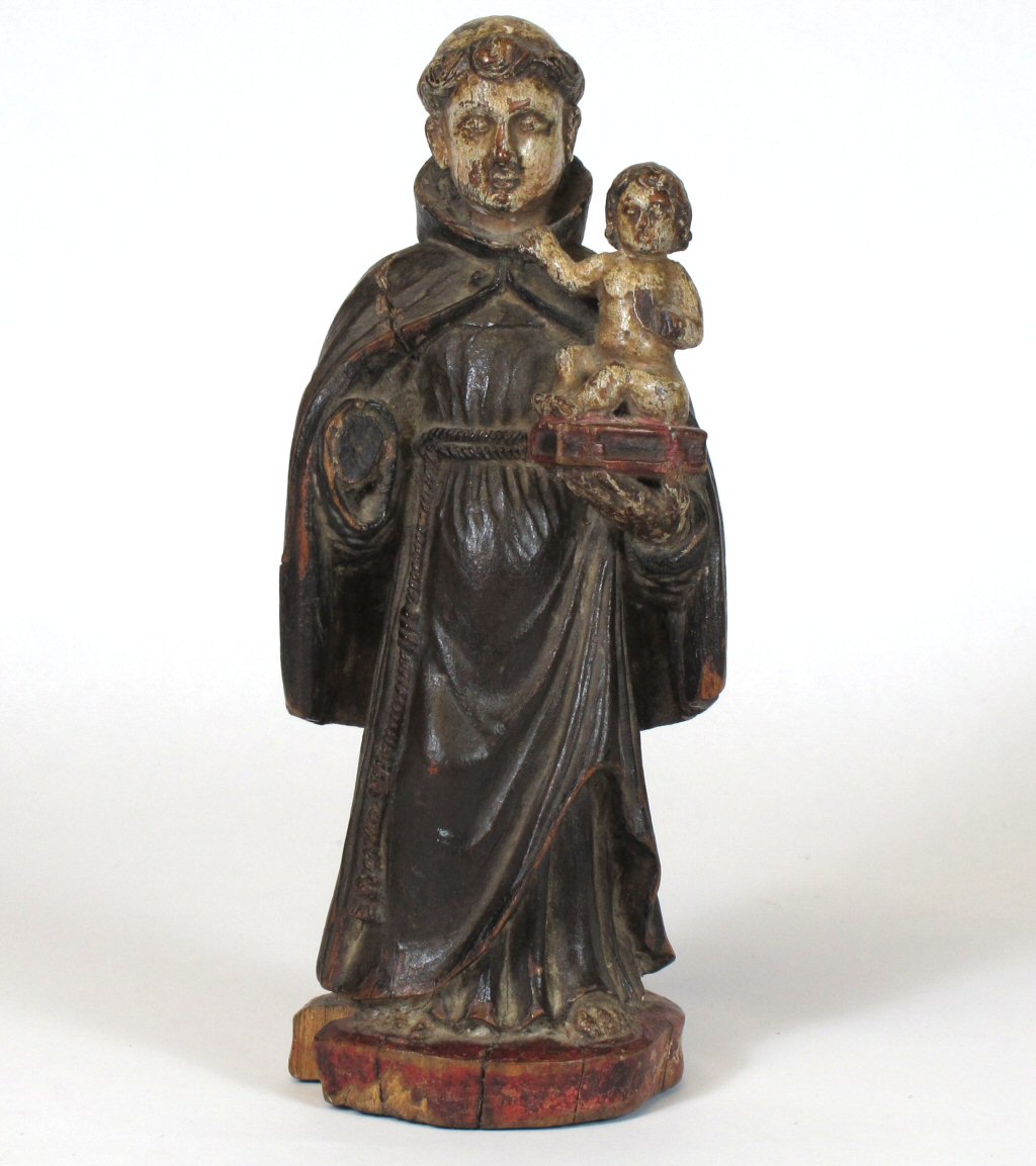 CARVED AND PAINTED WOOD FIGURE OF SAINT ANTHONY OF PADUA
