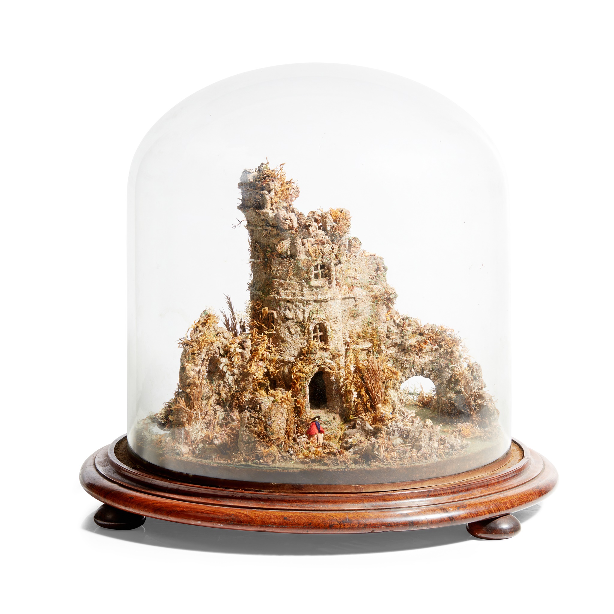 DOME CASED DIORAMA OF A CASTLE RUIN
