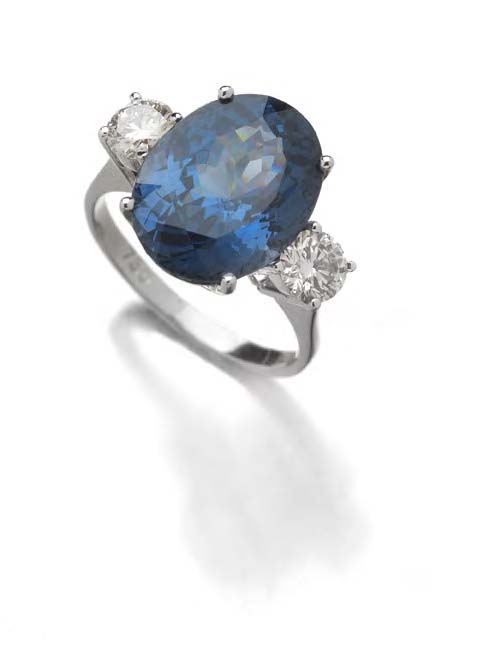 A blue spinel and diamond ring,