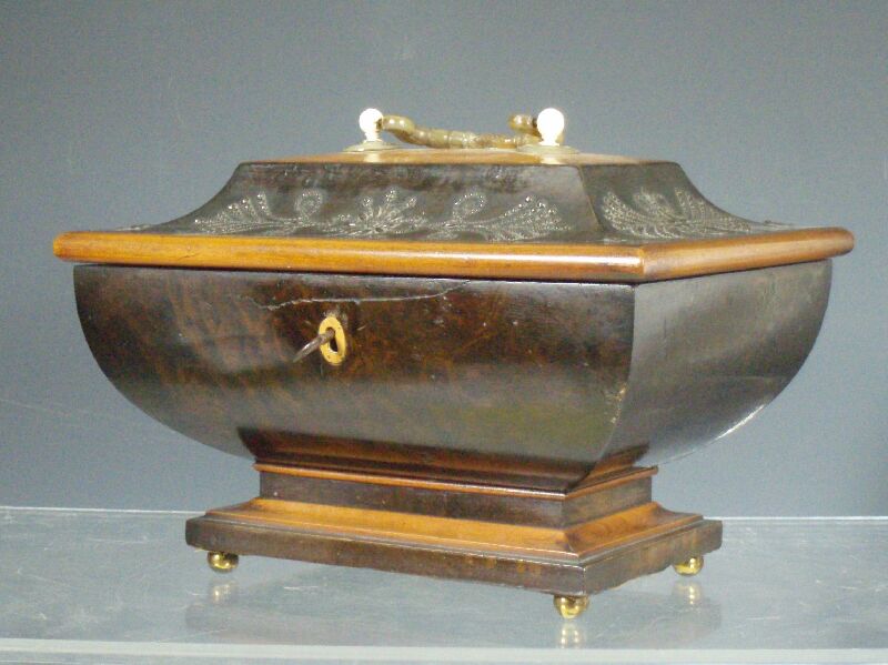 A Regency walnut and cut steel work box