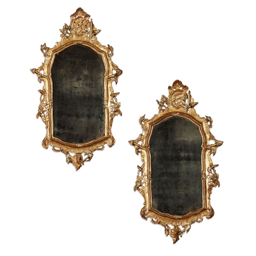 PAIR OF GEORGE II GILTWOOD AND GESSO MIRRORS