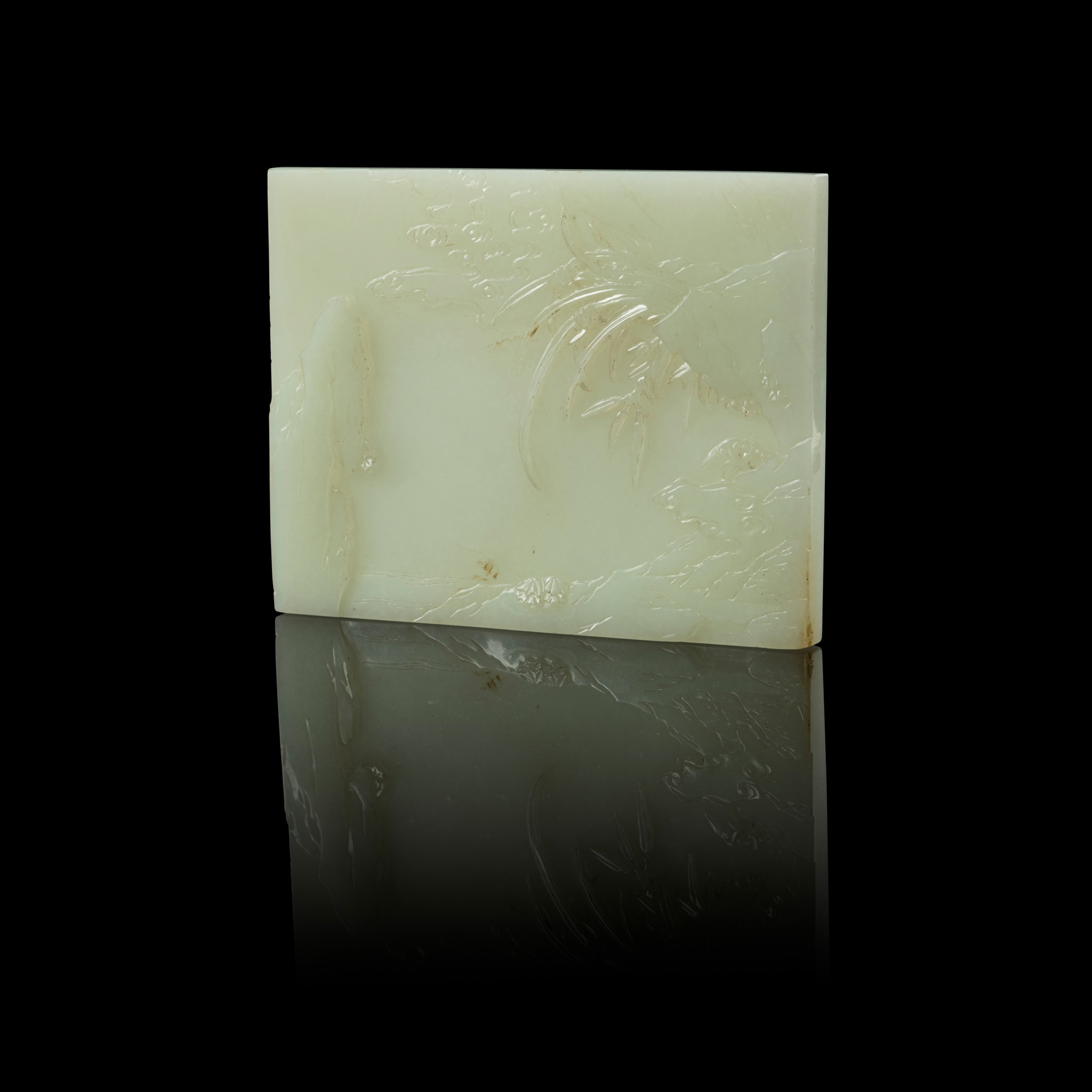 WHITE JADE INSCRIBED 'ORCHID IN VALLEY' PLAQUE