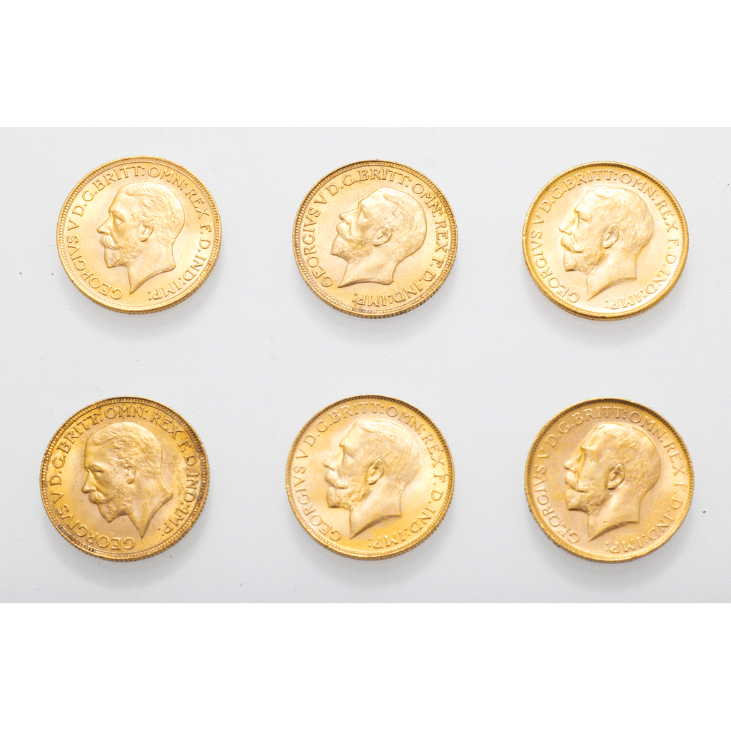 GB - A group of six sovereigns