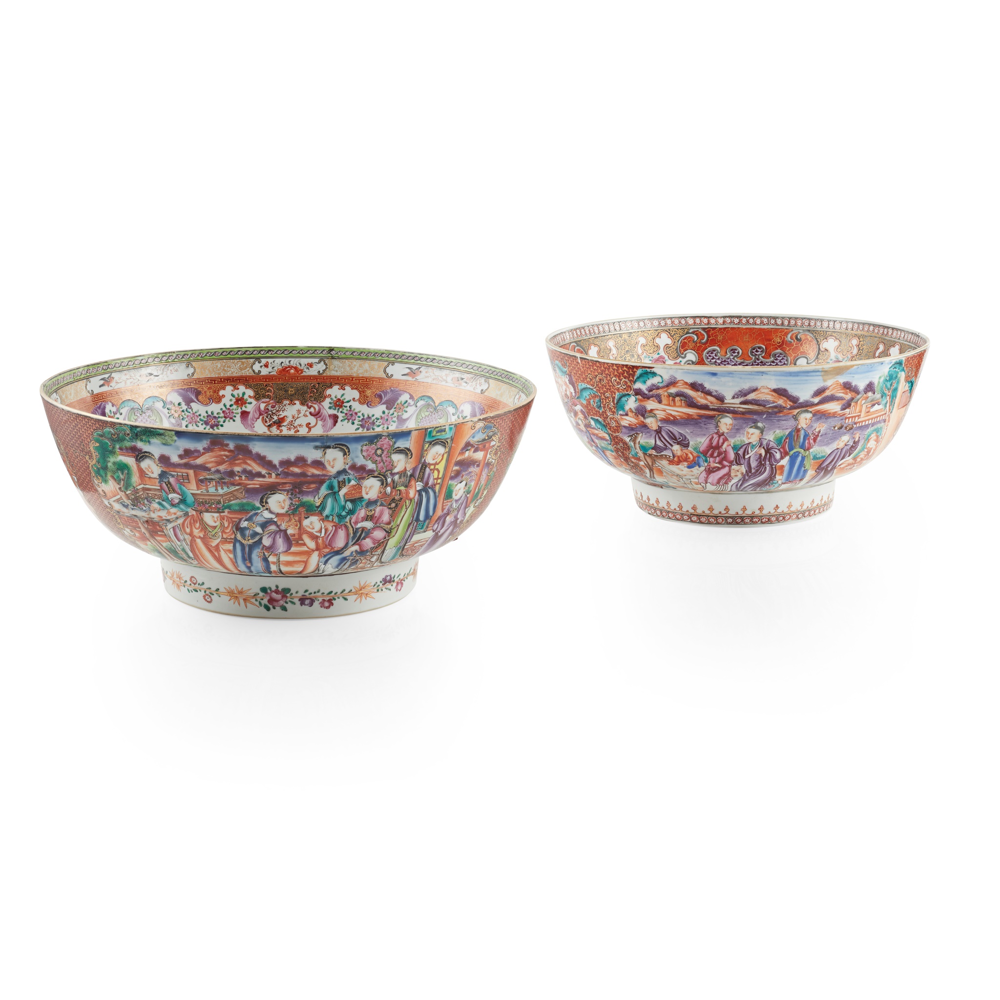 (A PRIVATE SCOTTISH COLLECTION) TWO EXPORT FAMILLE ROSE PUNCH BOWLS