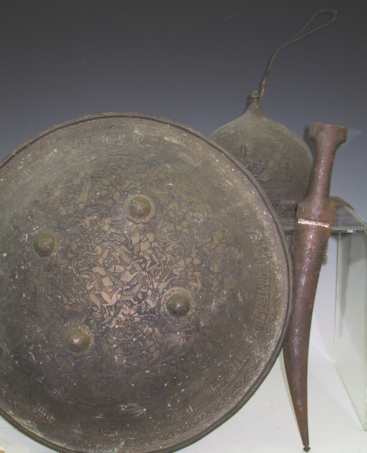 A copper alloy Persian or Indian helmet (Kula Kud) of traditional conical form,