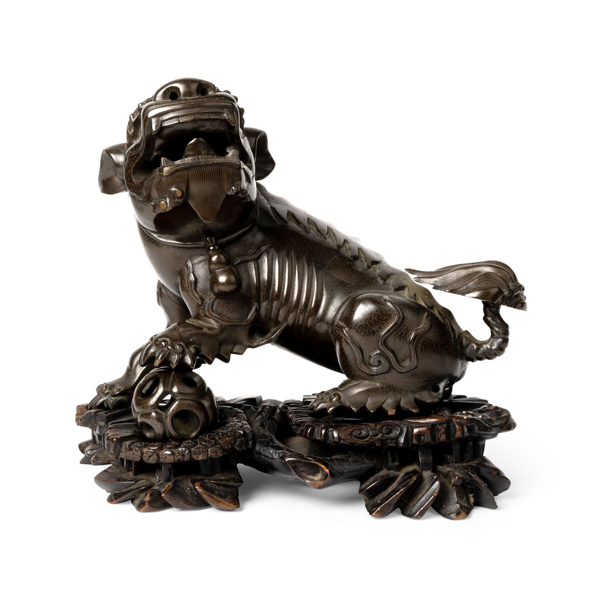CHINESE SILVER-WIRE-INLAID BRONZE BUDDHIST LION