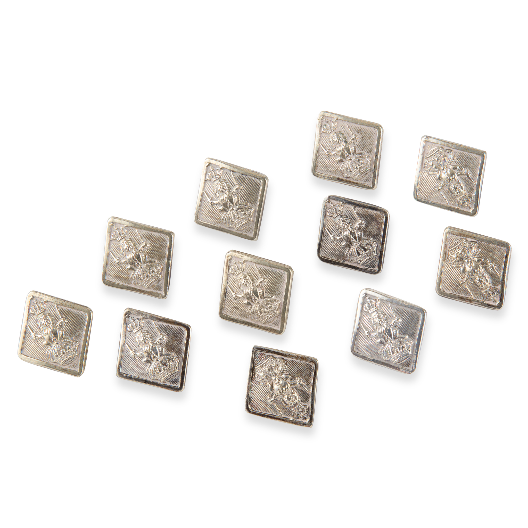 A GROUP OF ELEVEN SMALL BALMORAL HIGHLANDERS WAISTCOAT BUTTONS