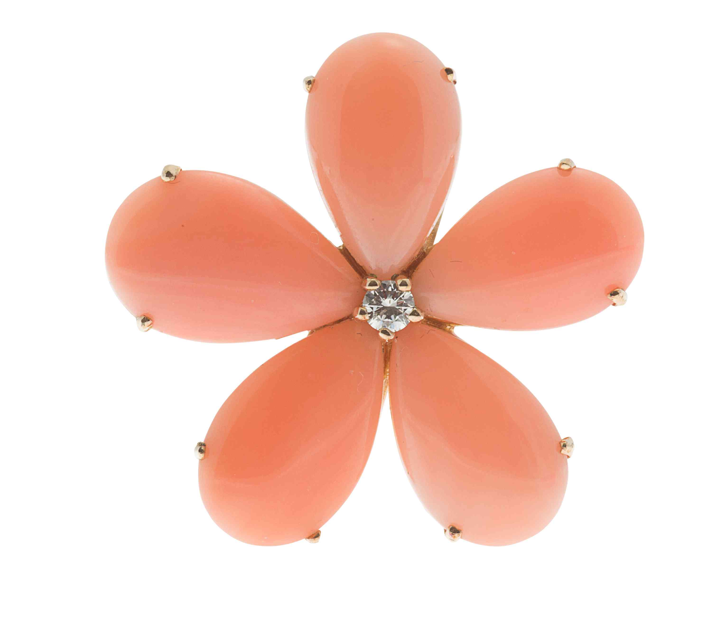 A coral and diamond set cluster ring