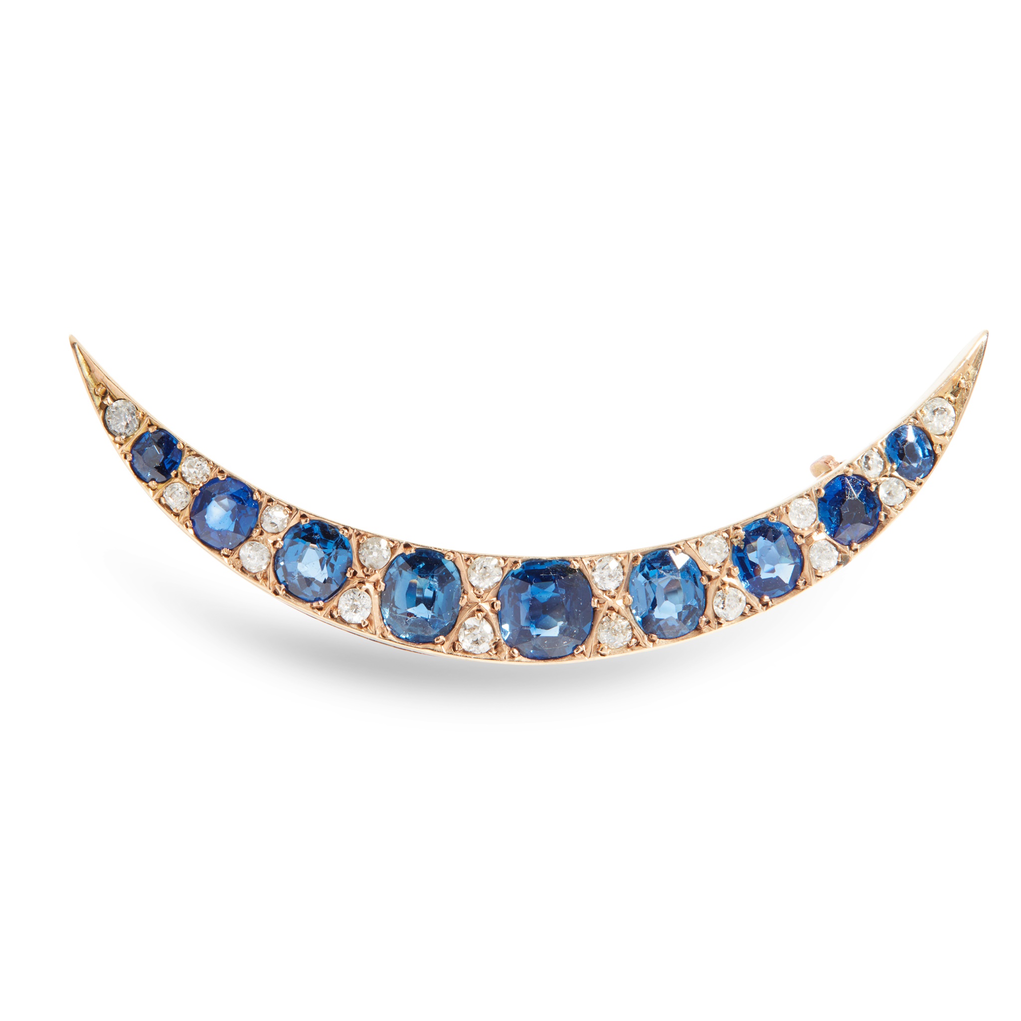 A Victorian sapphire and diamond crescent brooch