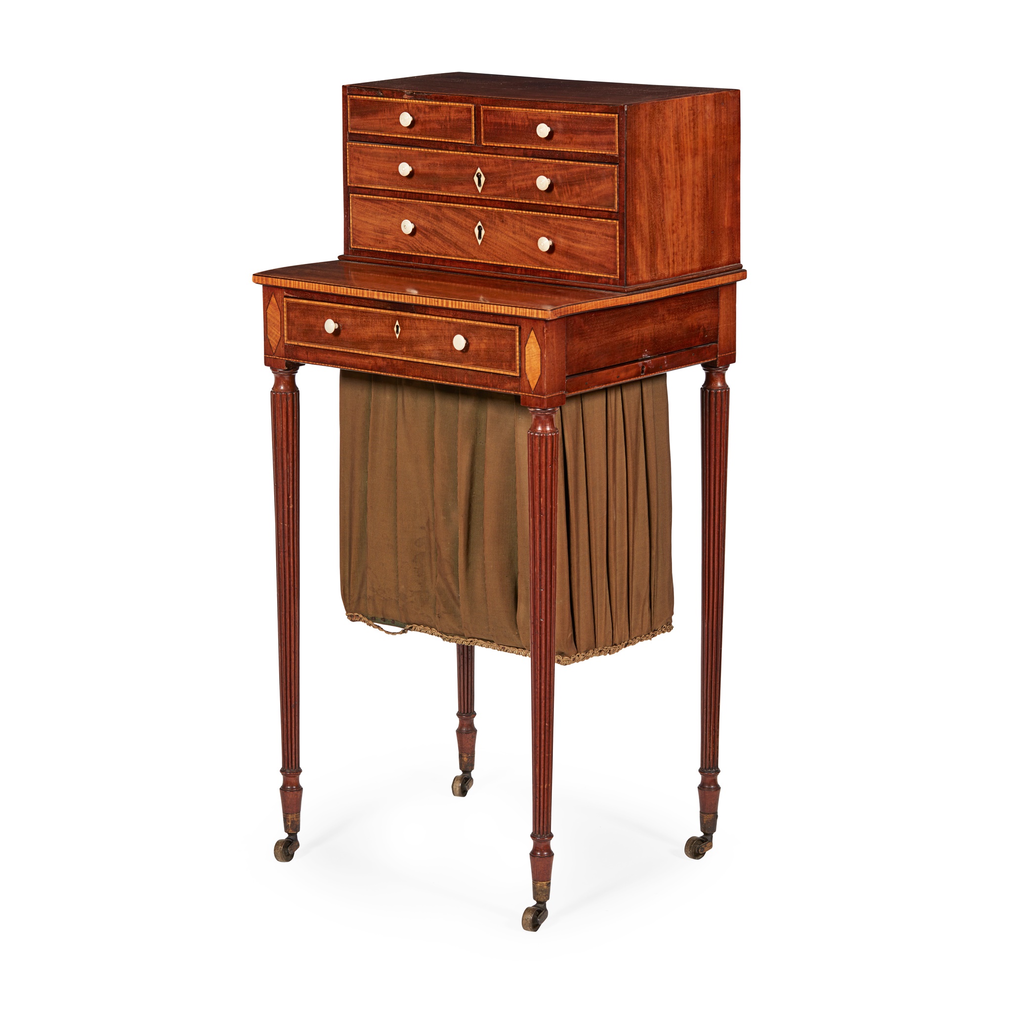 LATE GEORGE III MAHOGANY AND SATINWOOD BONHEUR DU JOUR