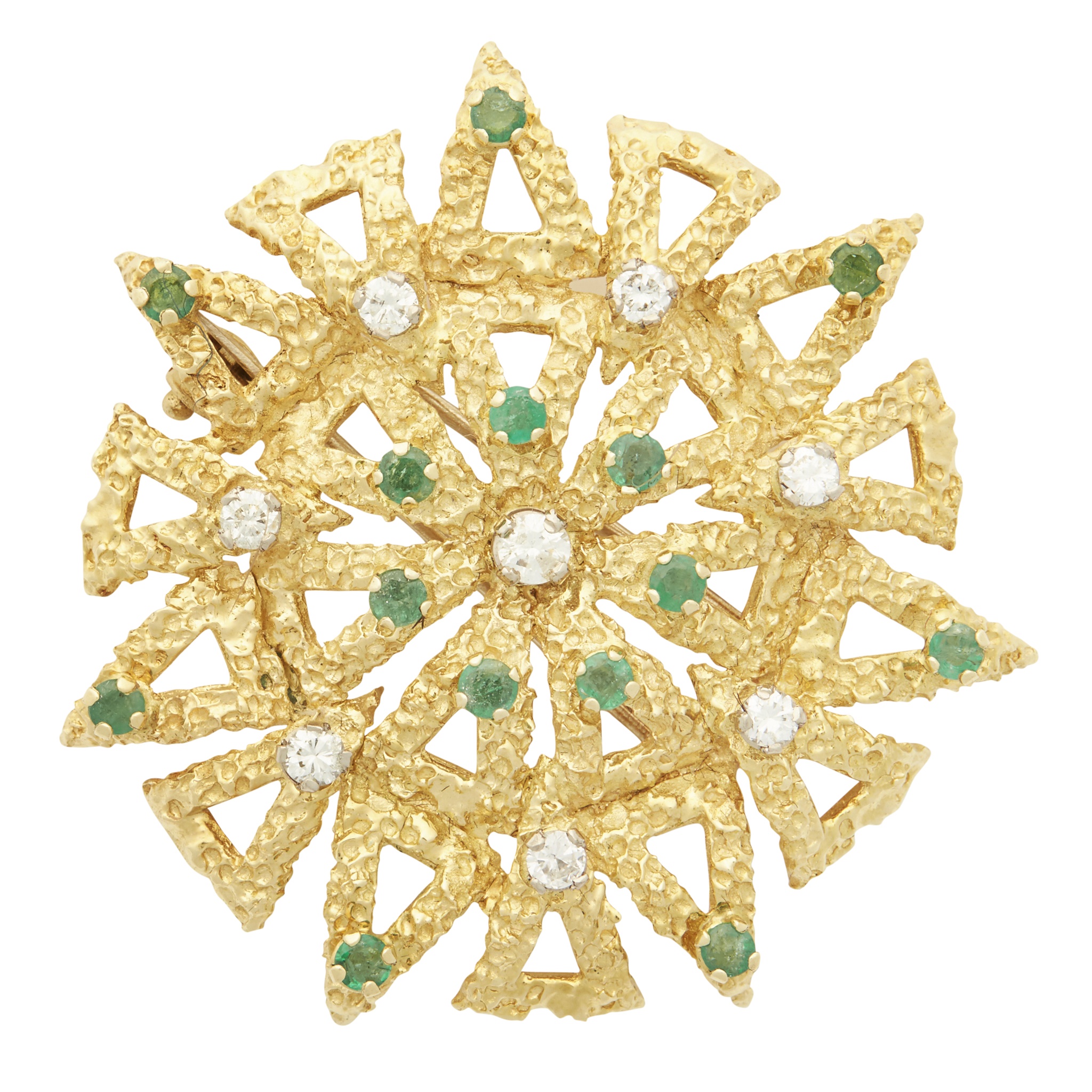 A 1970s 18ct gold emerald and diamond set brooch