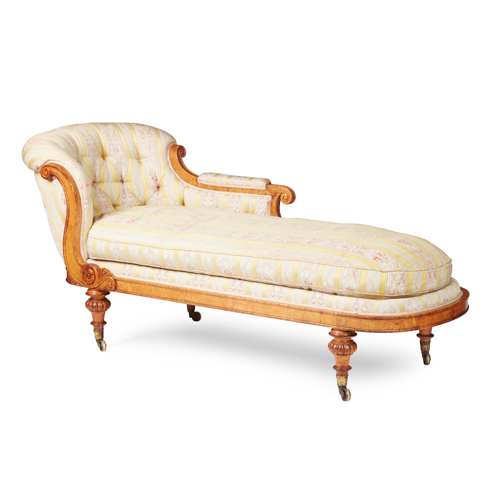 GEORGE IV BIRD'S EYE MAPLE CHAISE LONGUE, ATTRIBUTED TO GILLOWS