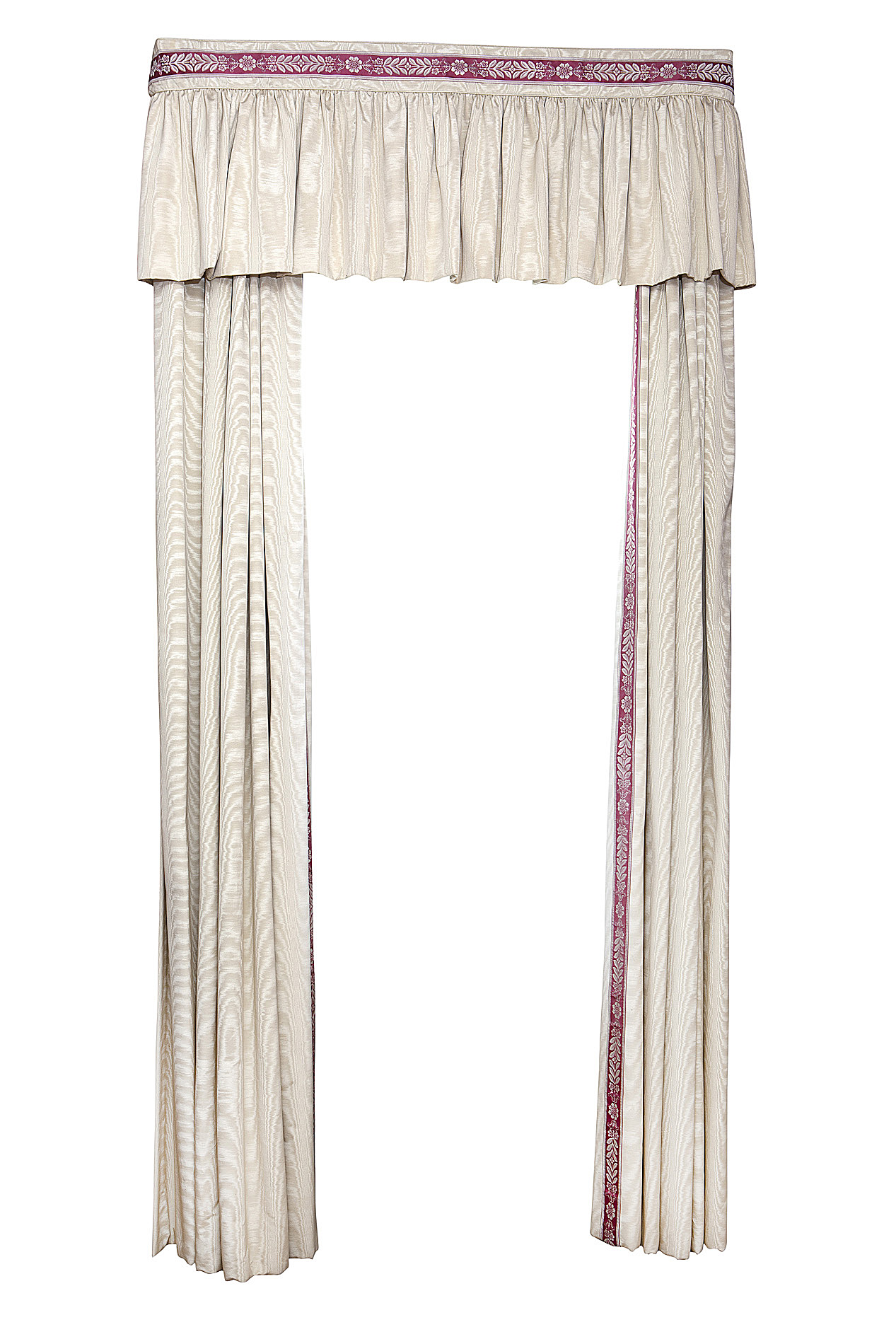 FOUR PAIRS OF LINED CREAM SILK CURTAINS AND PELMETS