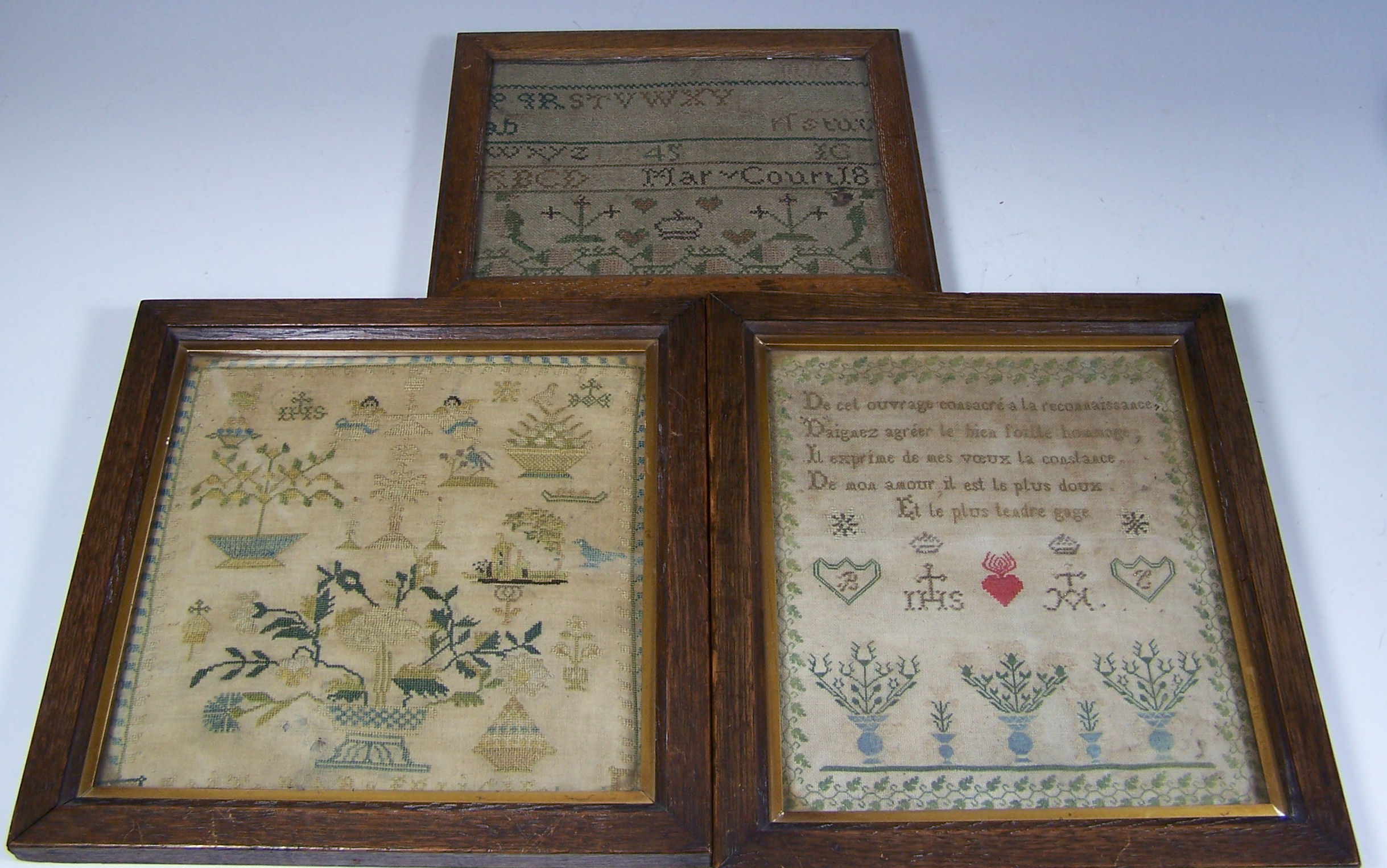 A collection of three small 19th century French samplers