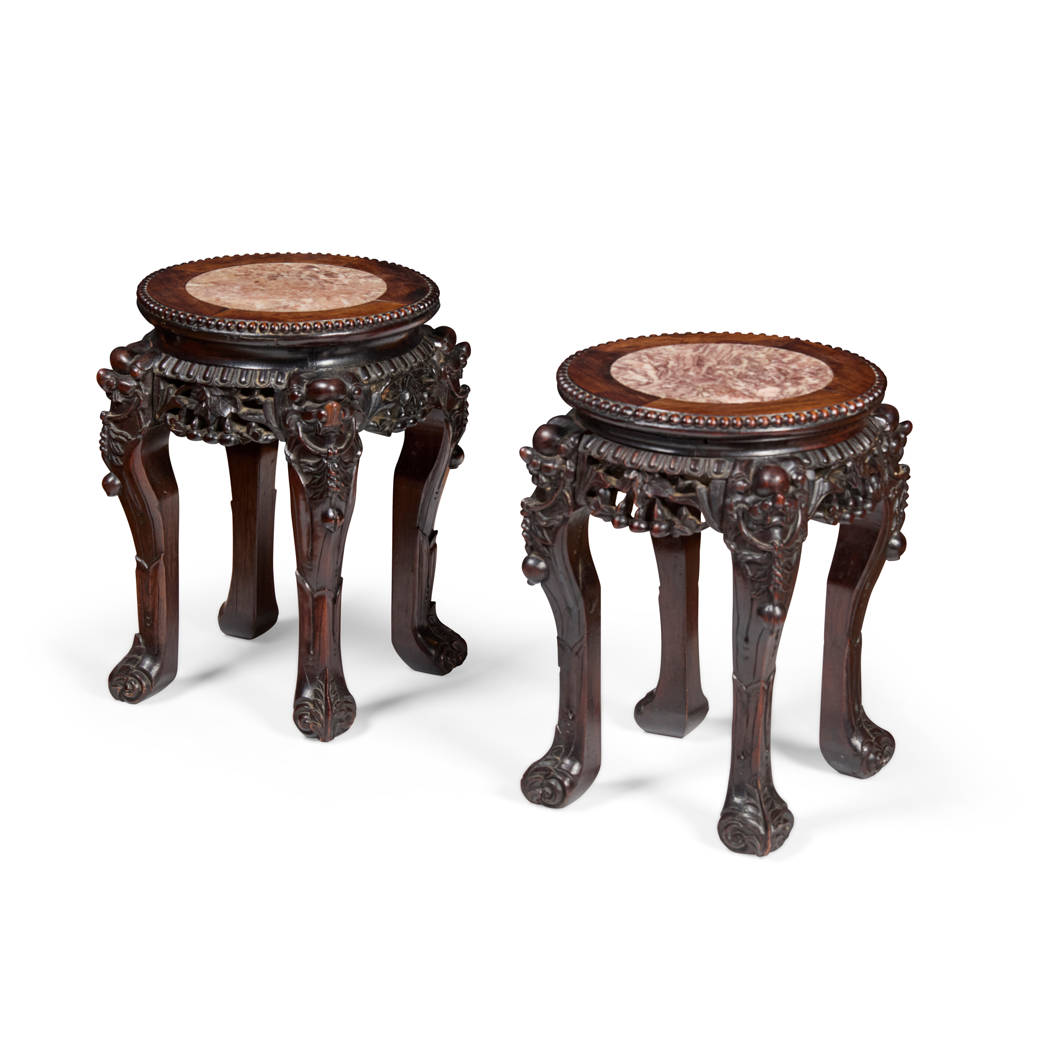 PAIR OF CHINESE HARDWOOD MARBLE TOP JARDINIÈRE STANDS