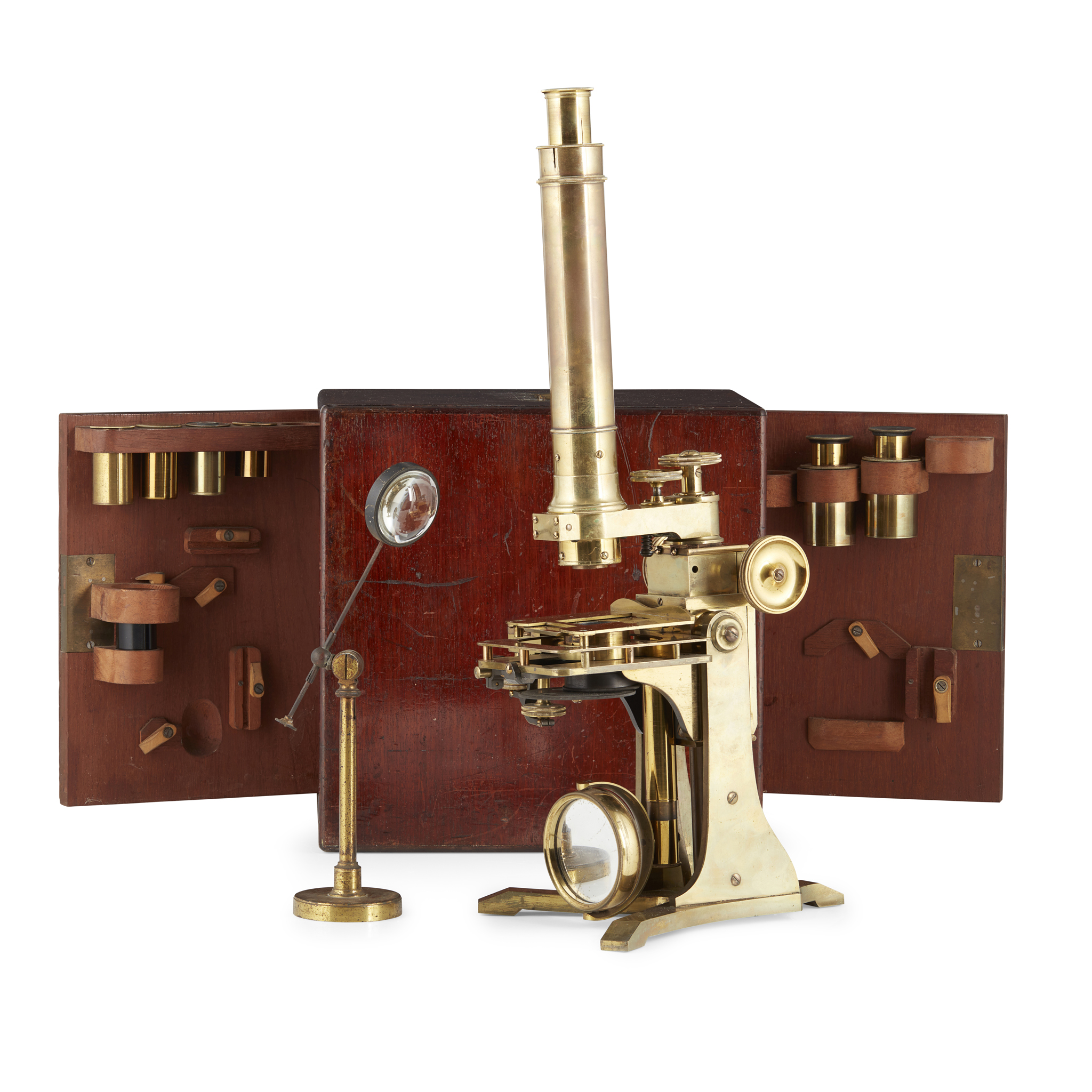 EARLY ENGLISH BRASS COMPOUND MONOCULAR BAR-LIMB MICROSCOPE, BY ANDREW ROSS, LONDON