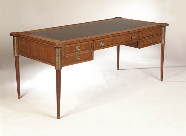 A Louis XVI style kingwood walnut and gilt brass mounted bureau plat,
