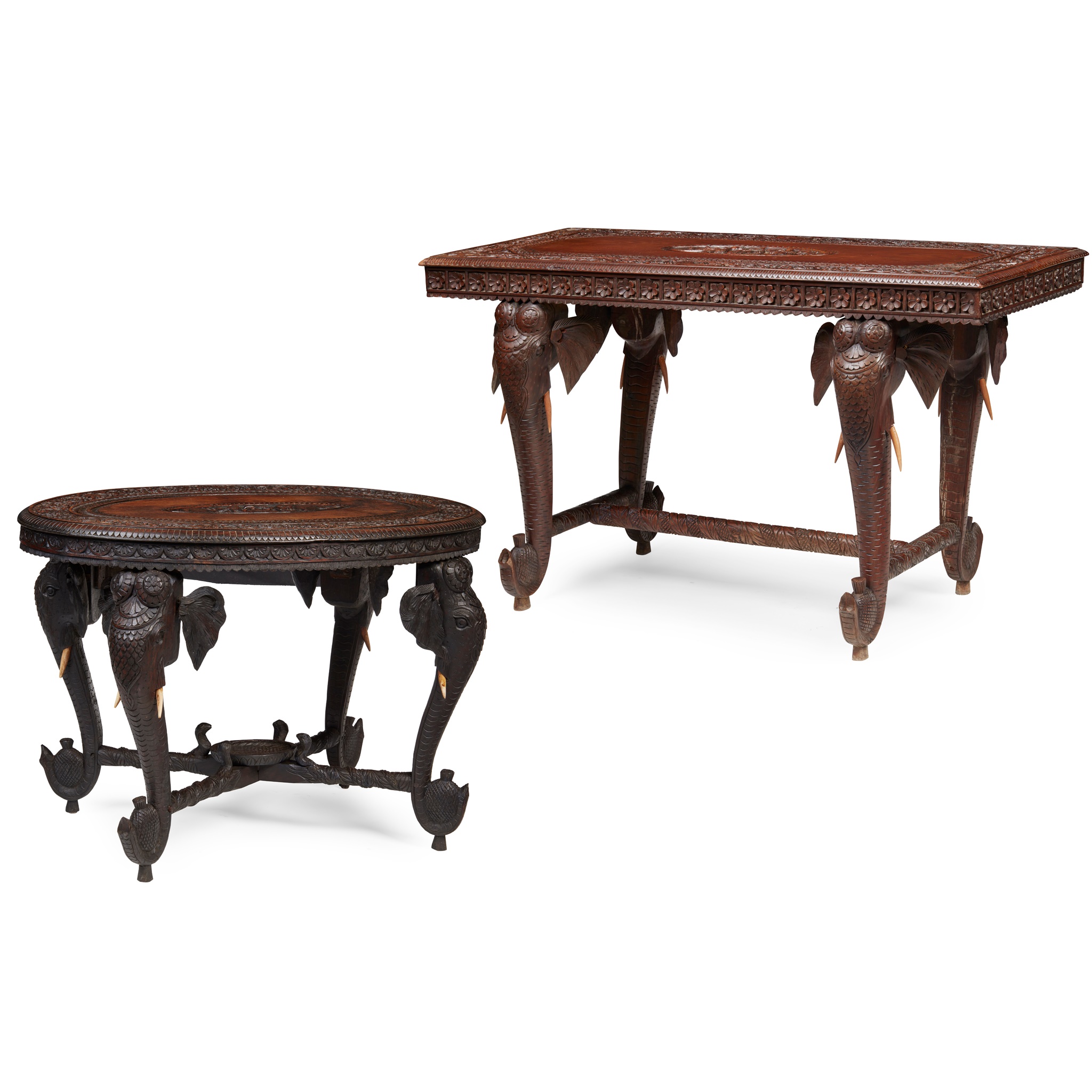 TWO INDIAN CARVED HARDWOOD OCCASIONAL TABLES