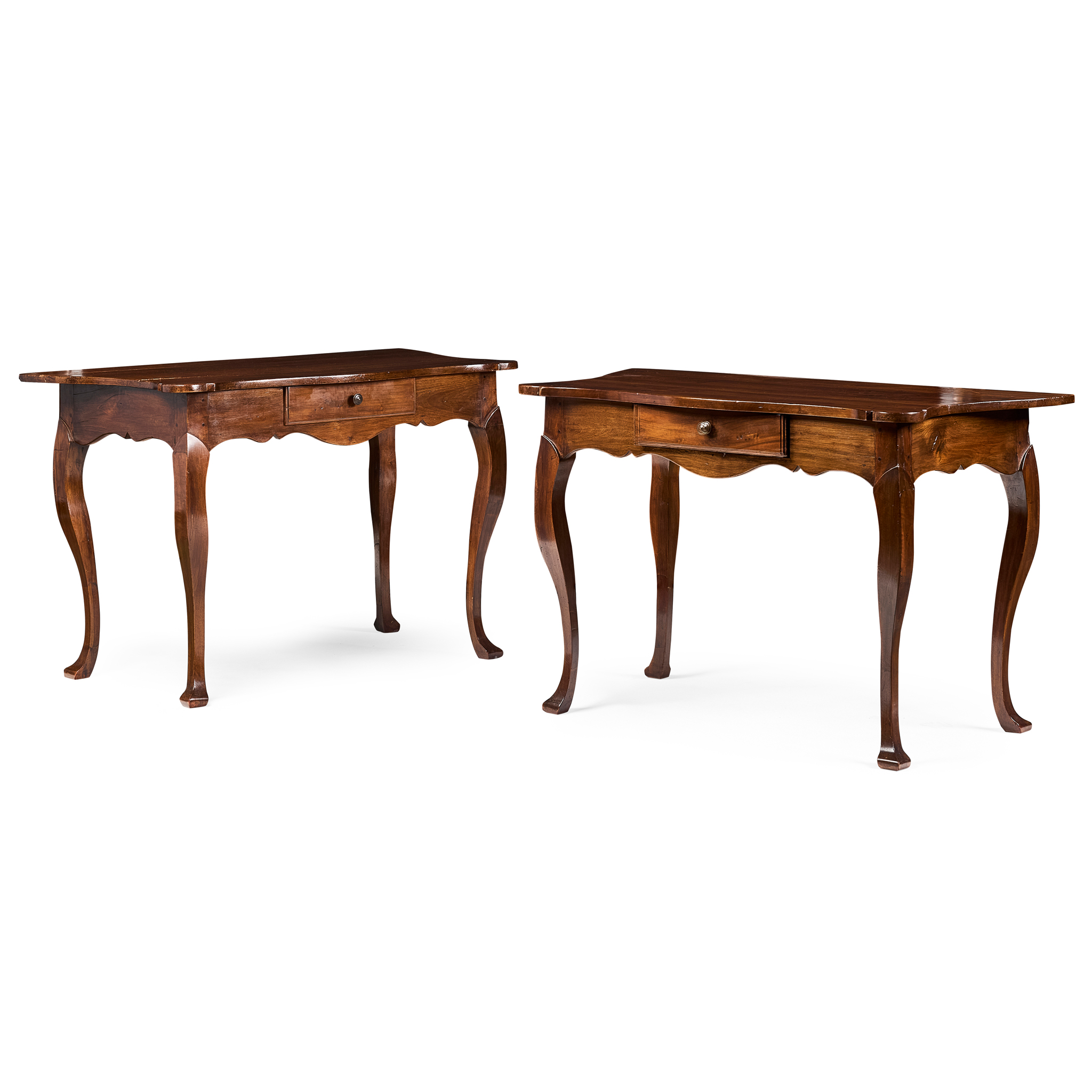 PAIR OF FRENCH PROVINCIAL WALNUT CONSOLE TABLES