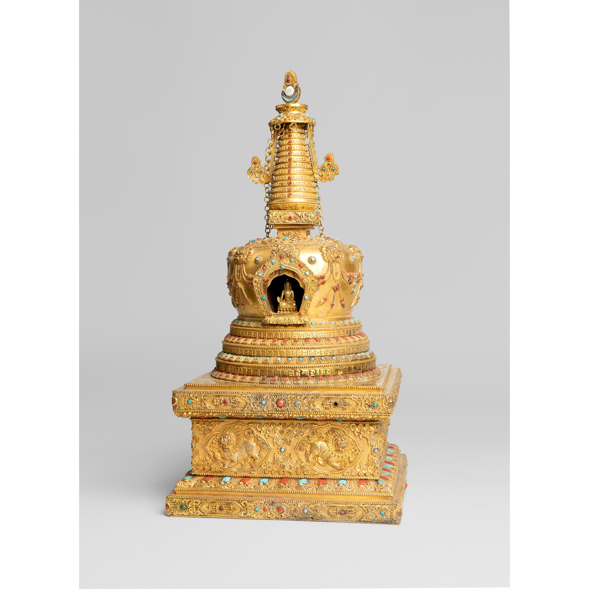 LARGE GILT BRONZE STUPA