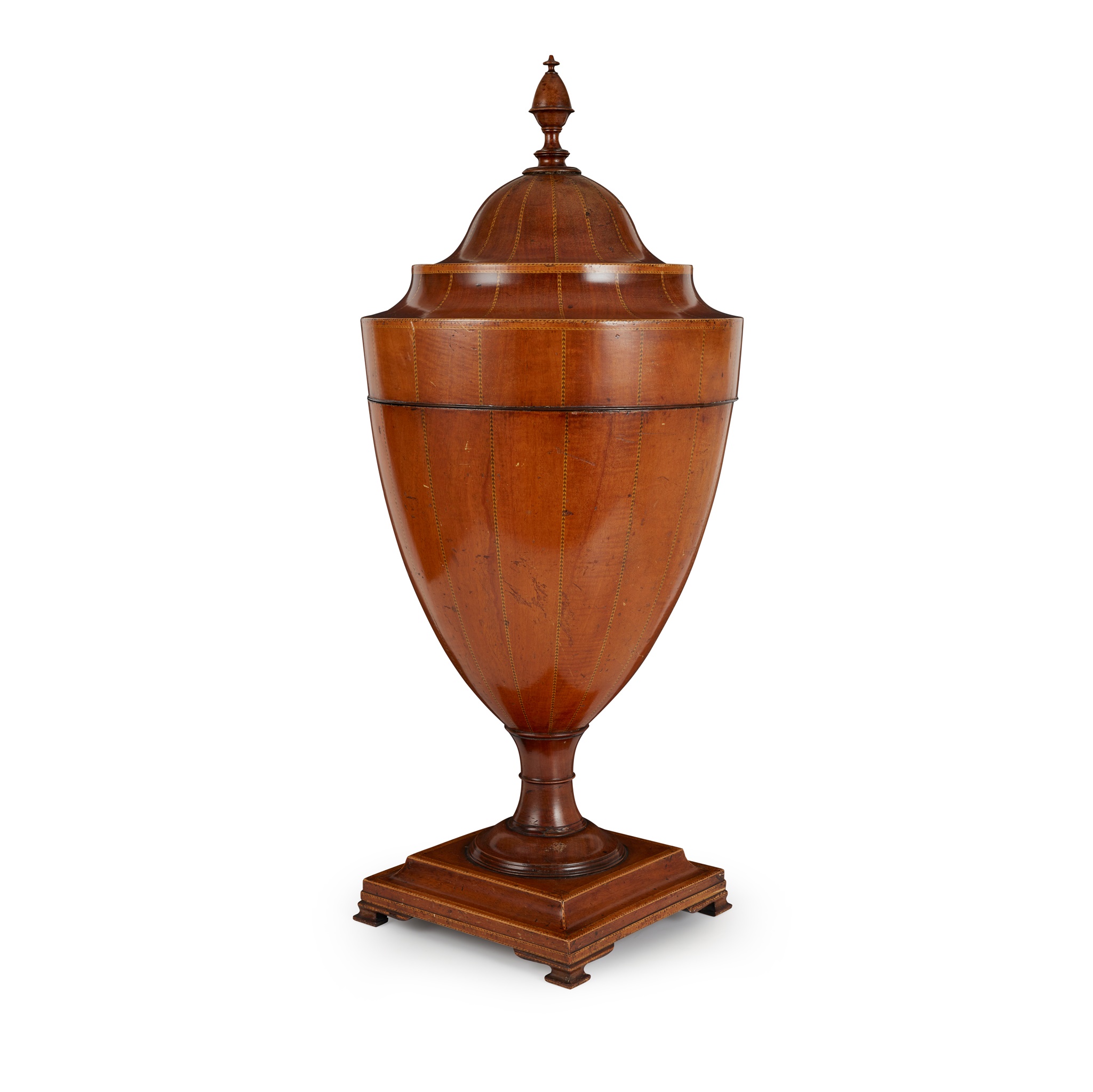 GEORGIAN STYLE MAHOGANY AND INLAID CUTLERY URN
