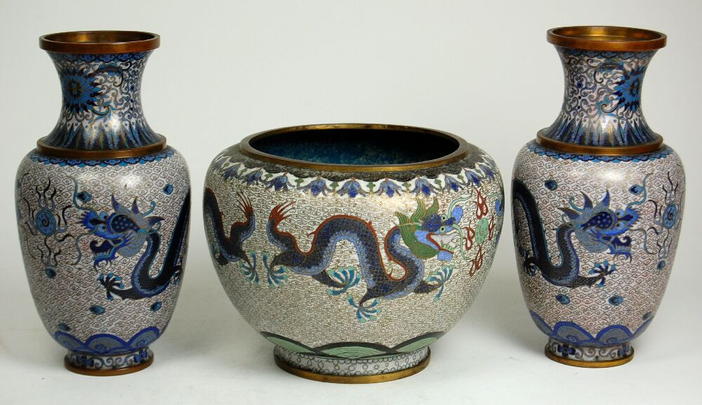 A pair of Chinese cloisonné enamel vases