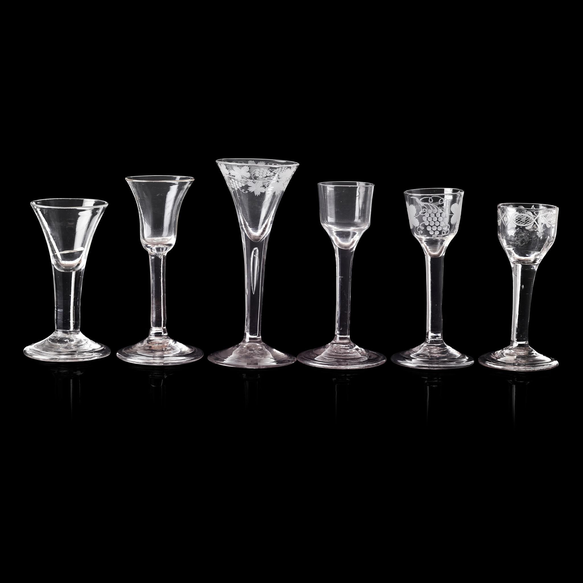 SIX VARIOUS PLAIN STEM GEORGIAN GLASSES
