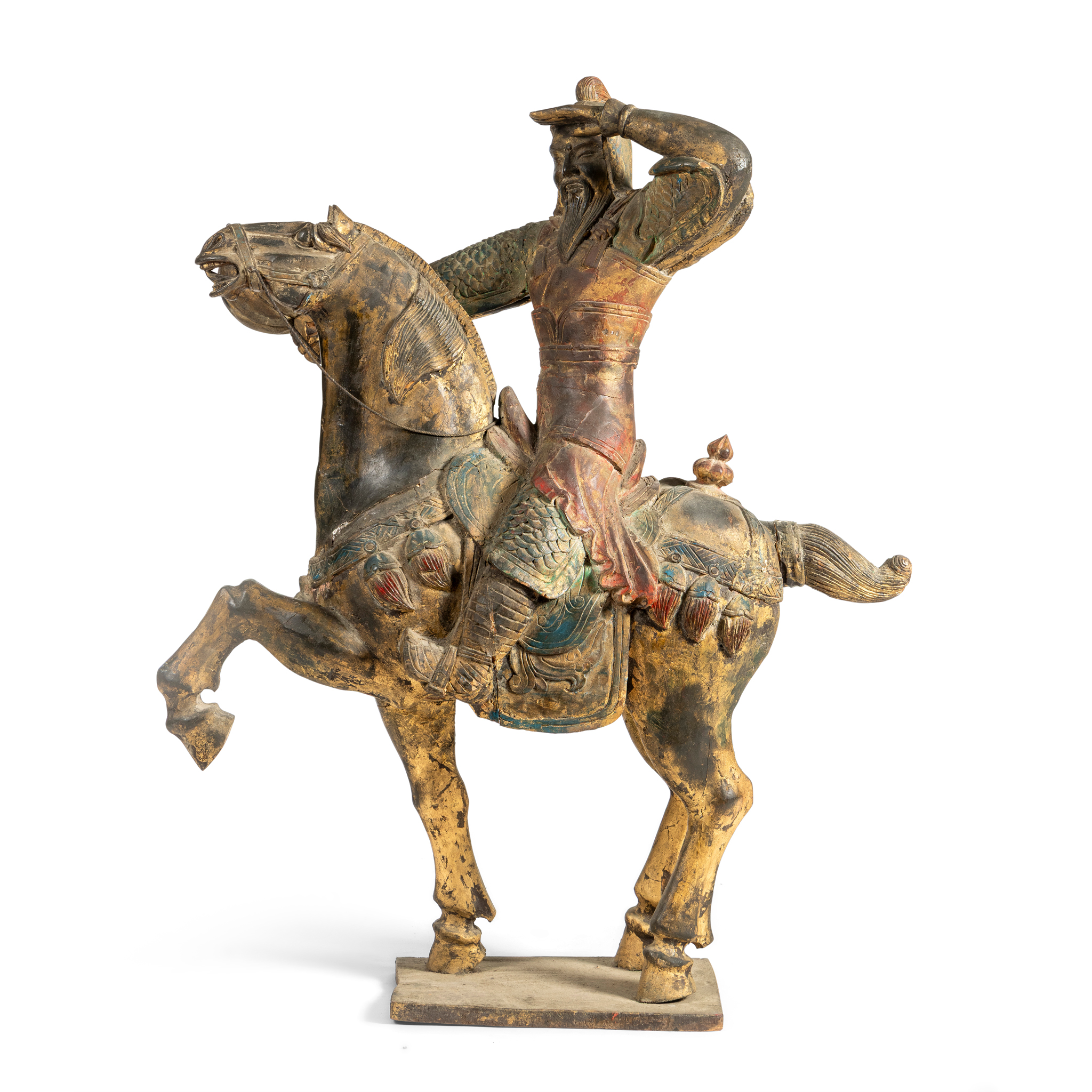 A CHINESE CARVED AND POLYCHROME GHENGIS KAHN