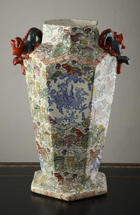 A large 19th century printed and painted ironstone vase