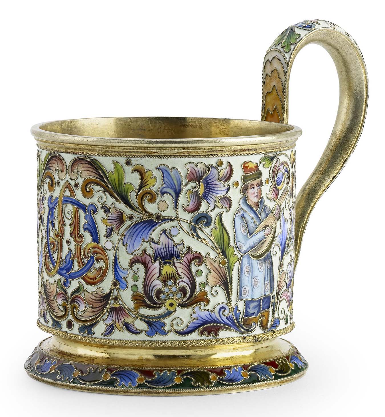 A Russian silver-gilt and cloisonné enamel tea-glass holder
