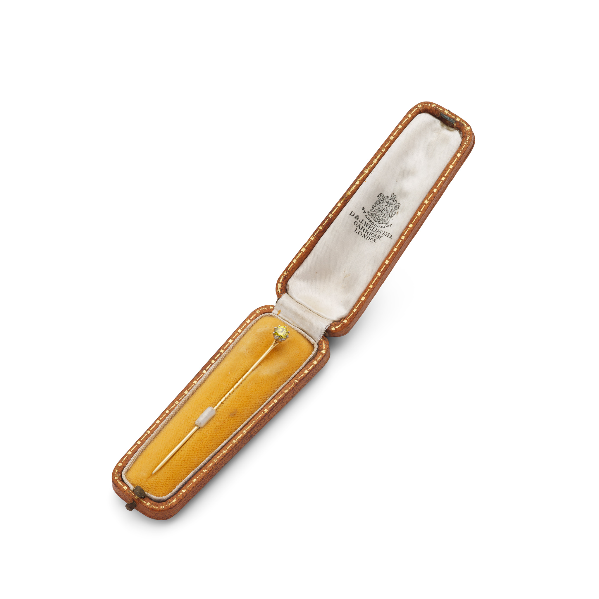 A Fancy Vivid Greenish Yellow diamond stick pin