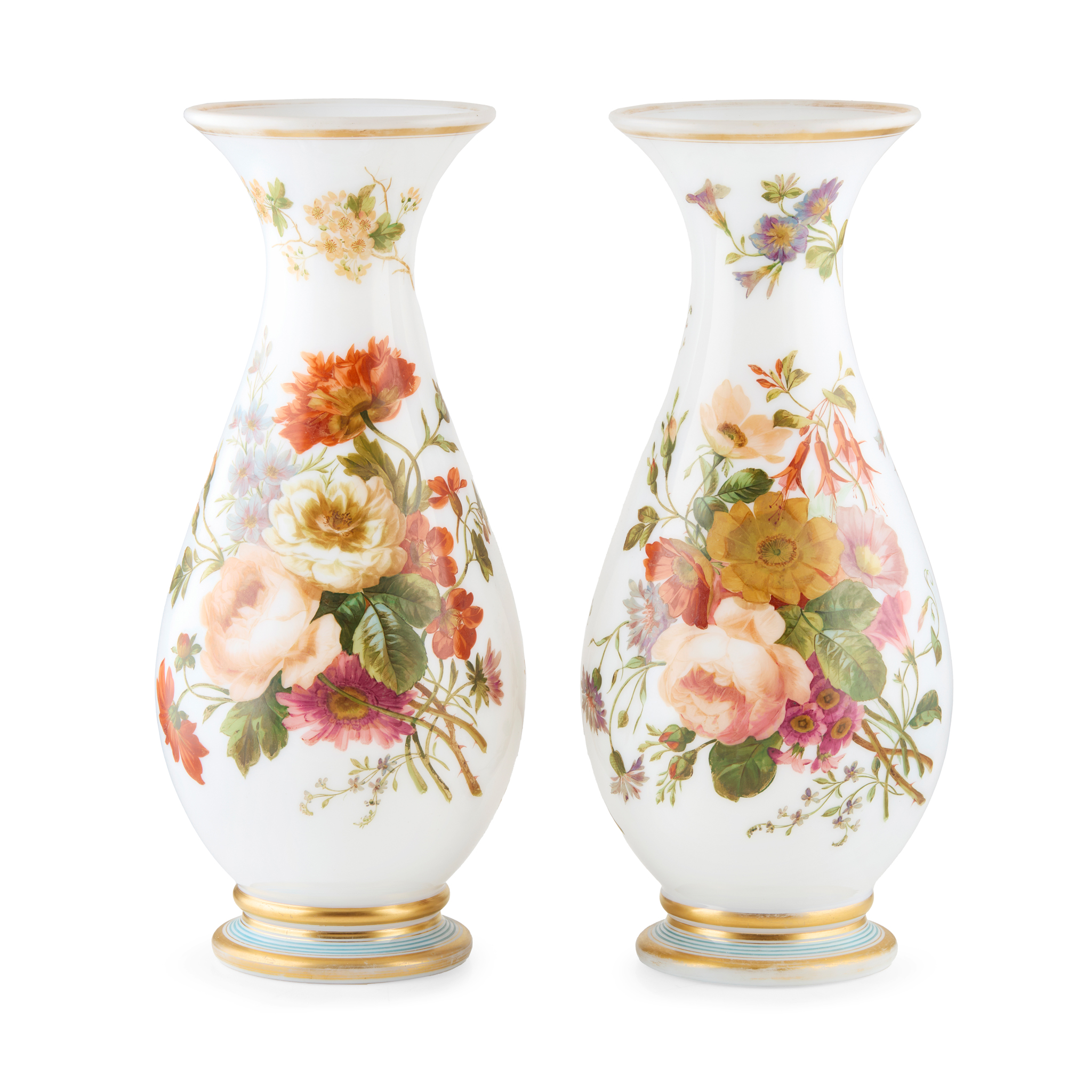 PAIR OF FRENCH ENAMELLED OPALINE GLASS VASES