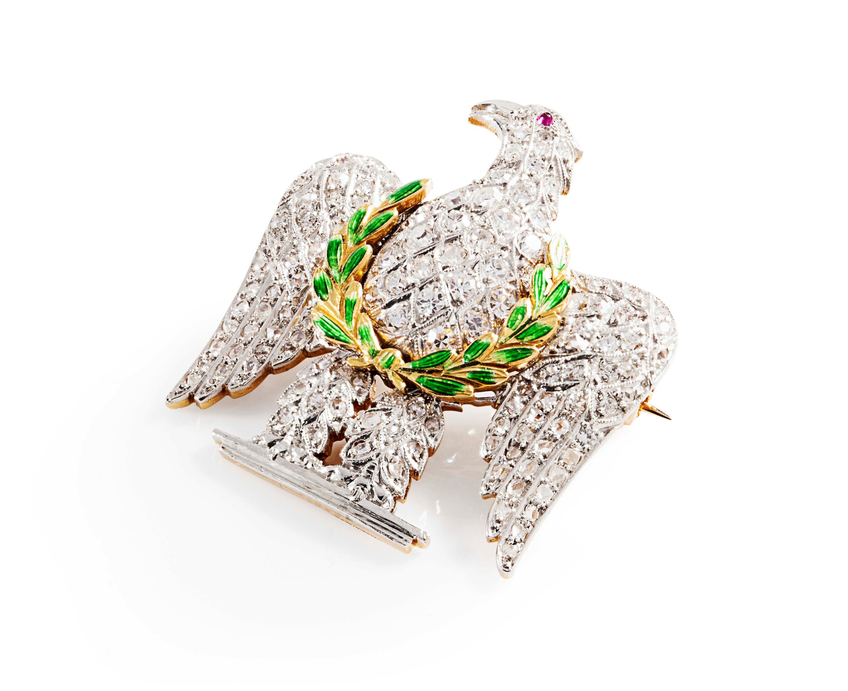WATERLOO INTEREST - A diamond and enamel set brooch