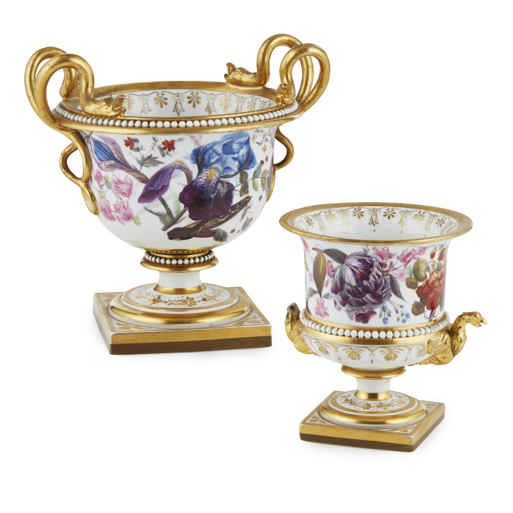 TWO FLIGHT, BARR AND BARR PORCELAIN URNS