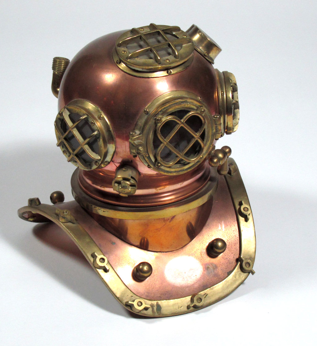 COPPER SCALE MODEL OF A SIEBE GORMAN 12 BOLT DIVING HELMET